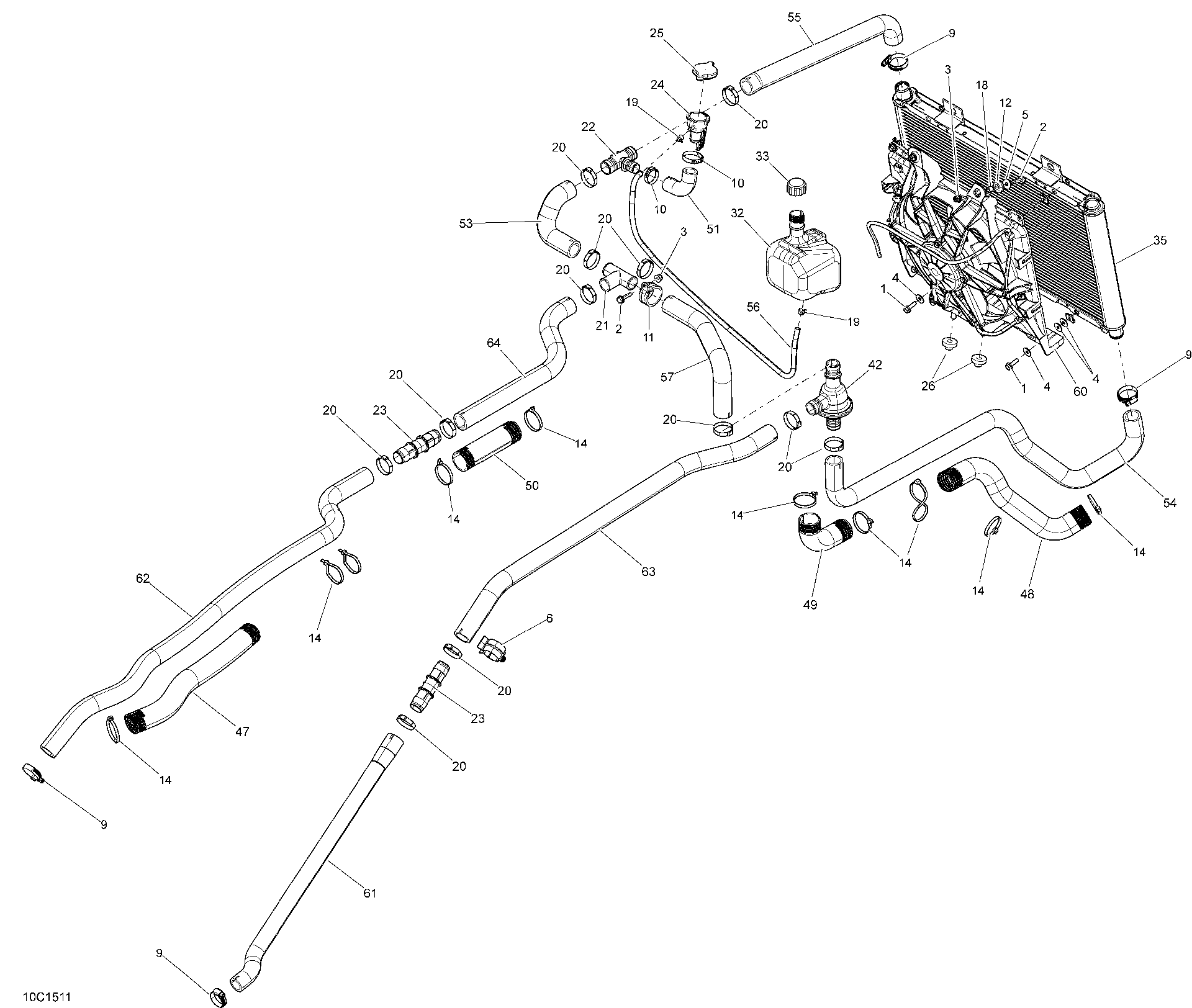 An Image of a Genuine Can-Am Parts Schematic Diagram showing the schematic - COOLING SYSTEM _10C1511