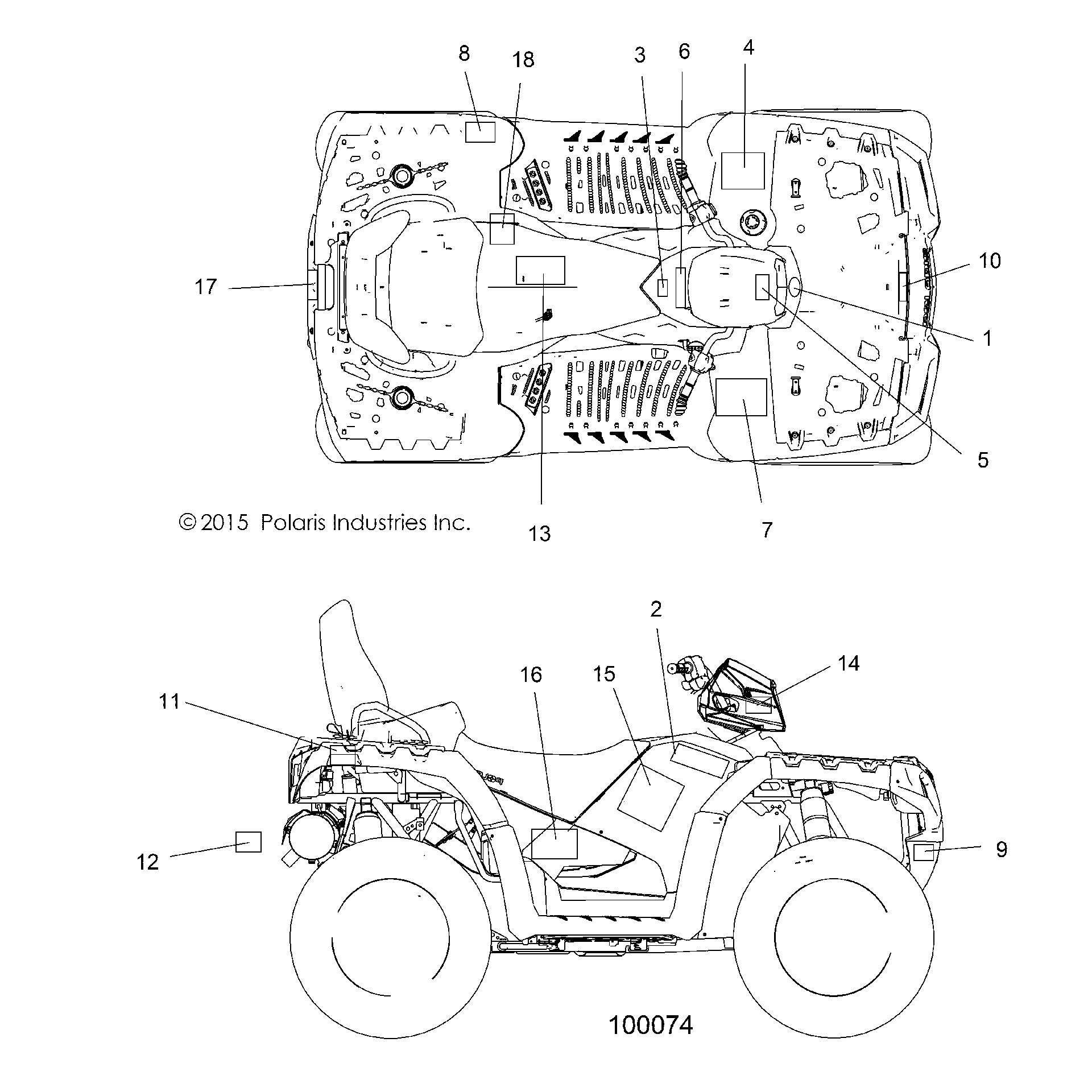 An Image of a Genuine Polaris Parts Schematic Diagram showing the schematic - BODY: DECALS - 2017 POLARIS SPORTSMAN TOURING 850 SP