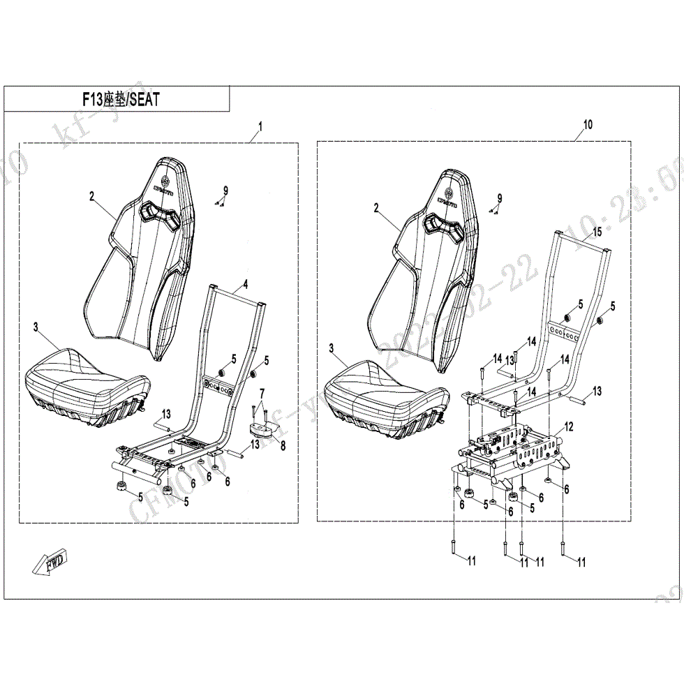 An Image of a Genuine CFMOTO Parts Schematic Diagram showing the schematic - SEAT - 2023 CFMOTO ZFORCE 800 Trail