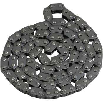 The Wiseco Cam Chain 82RH2010 x 110 Links features a coiled M-style design with dark outer plates and silver connecting pins, arranged in a spiral on a white background.