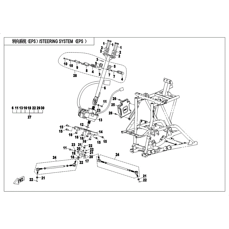 An Image of a genuine CFMOTO Parts Schematic Diagram showing the group - STEERING SYSTEM (EPS-GY) - 2019 CFMOTO CFORCE 600