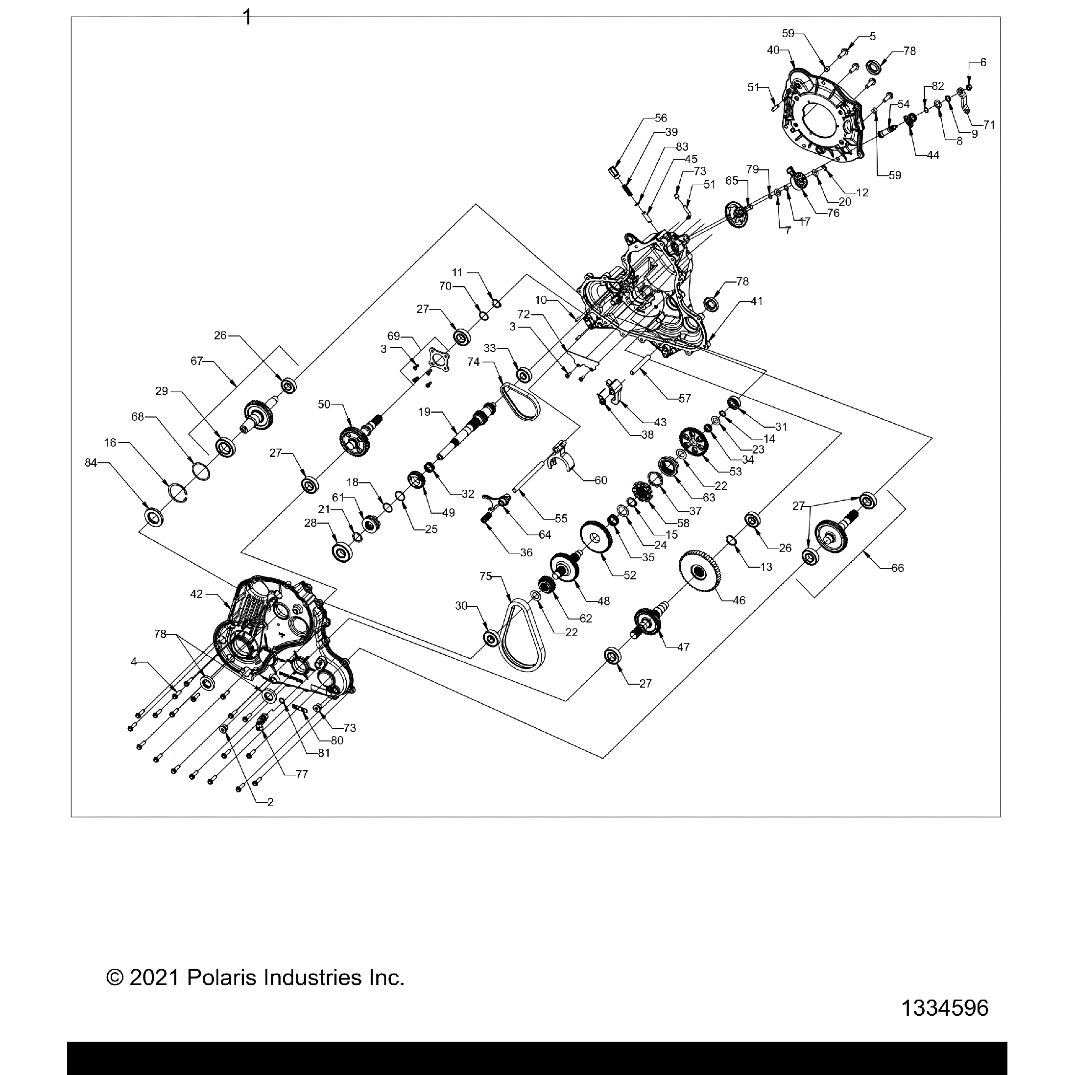 An Image of a Genuine Polaris Parts Schematic Diagram showing the schematic - DRIVE TRAIN: MAIN GEARCASE - 2026 POLARIS SPORTSMAN 850 MUD 49S