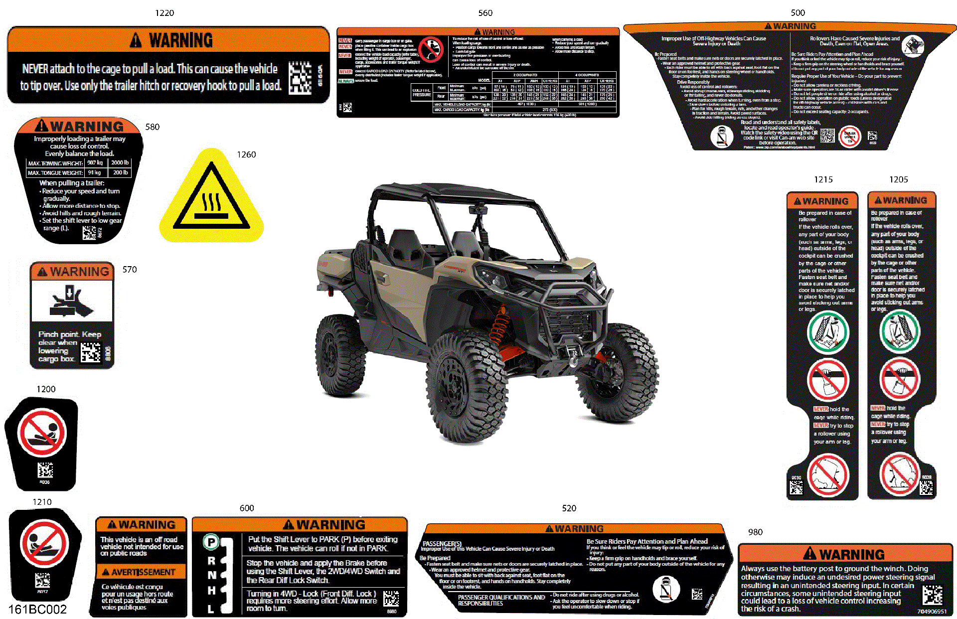 An Image of a Genuine Can-Am Parts Schematic Diagram showing the schematic - BODY - WARNING DECALS