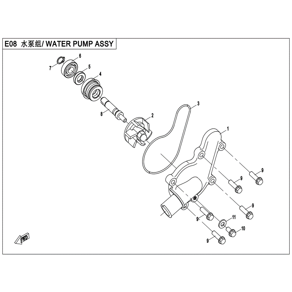 An Image of a genuine CFMOTO Parts Schematic Diagram showing the group - WATER PUMP ASSY. - 2022 CFMOTO CFORCE 400