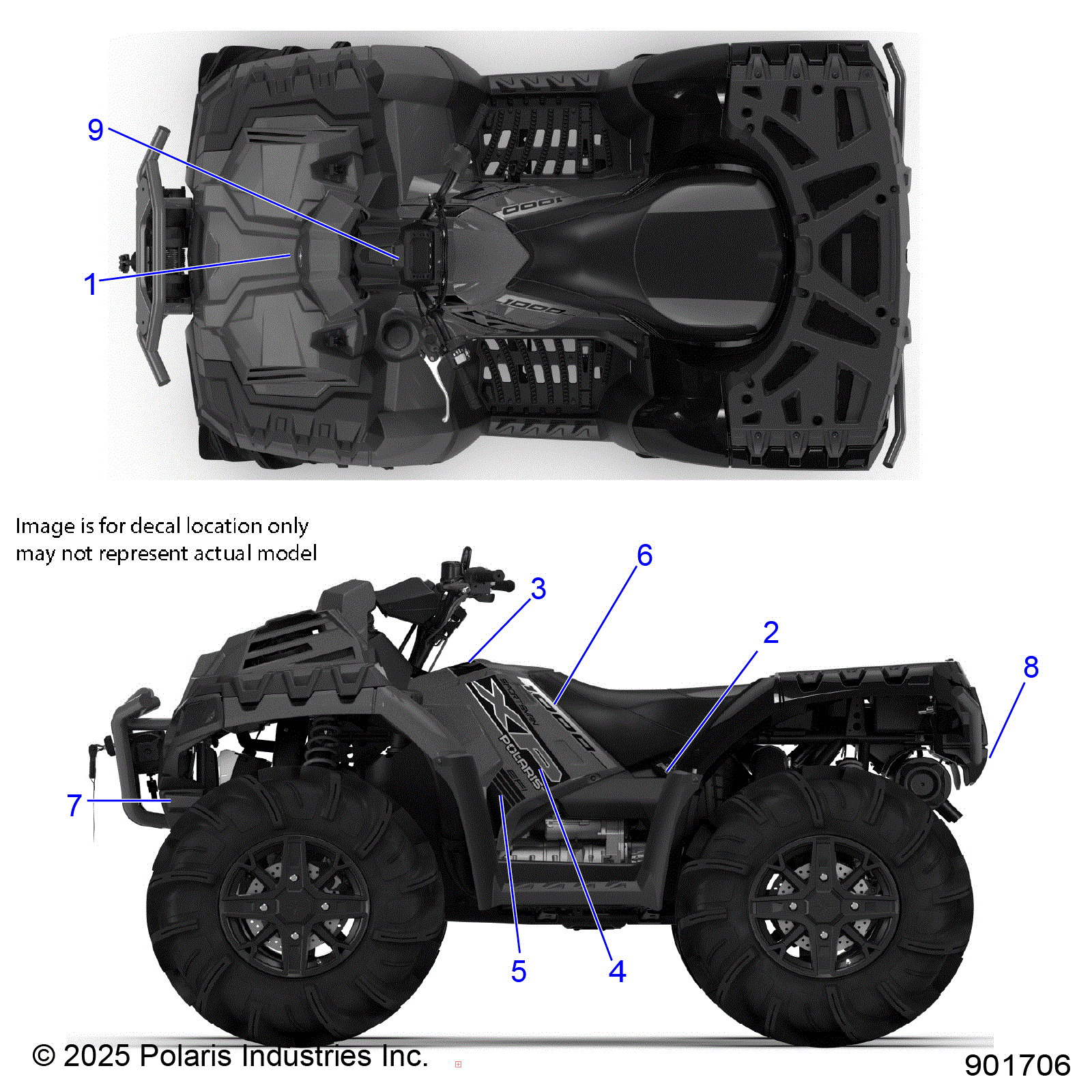 An Image of a Genuine Polaris Parts Schematic Diagram showing the schematic - BODY: DECALS GRAPHIC - 2026 POLARIS SPORTSMAN XP 1000 MUD