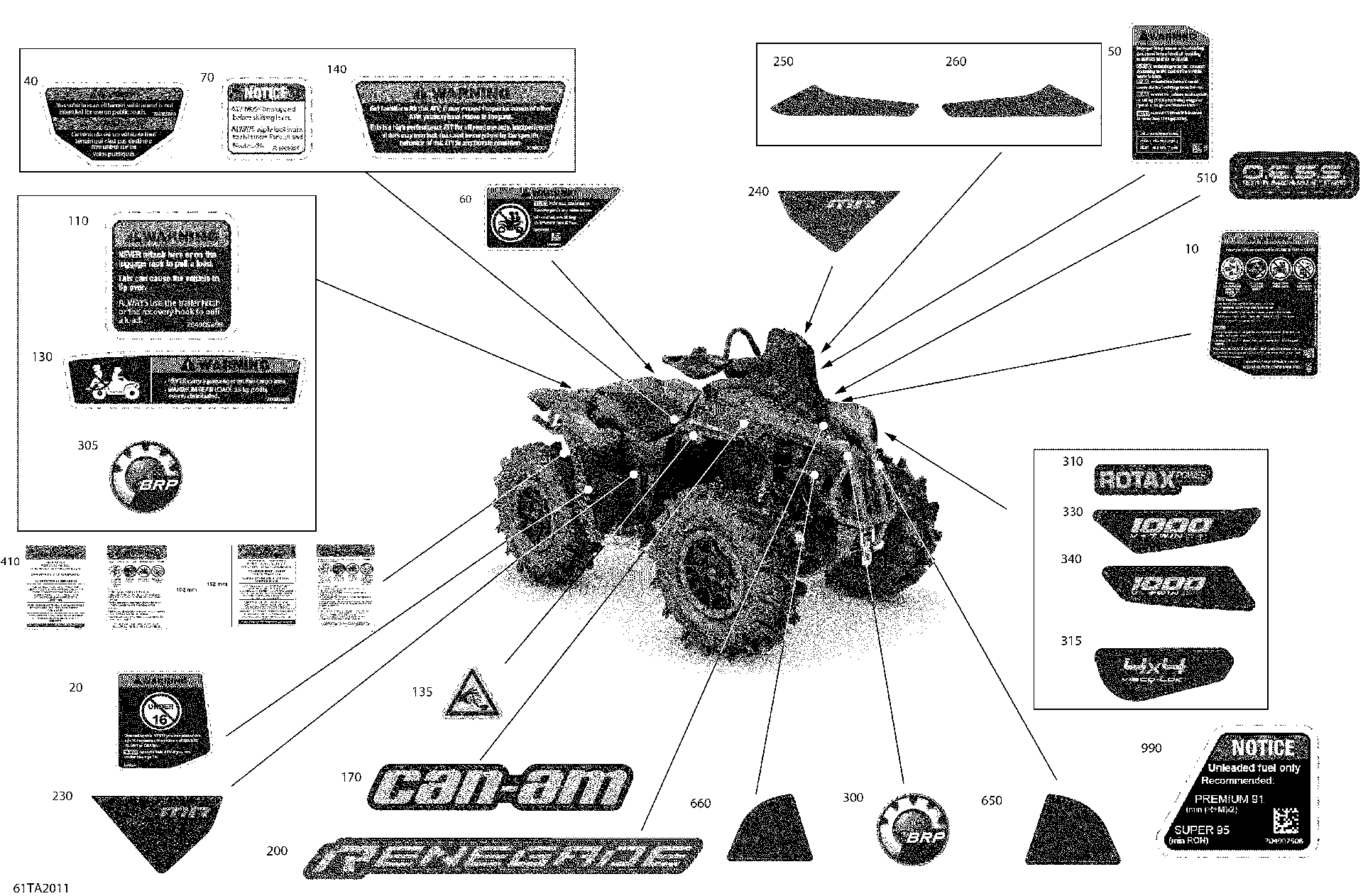 An Image of a Genuine Can-Am Parts Schematic Diagram showing the schematic - BODY - DECALS