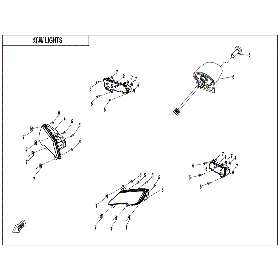 An Image of a genuine CFMOTO Parts Schematic Diagram showing the group - LIGHTS (NA) - 2021 CFMOTO CFORCE 1000 Overland