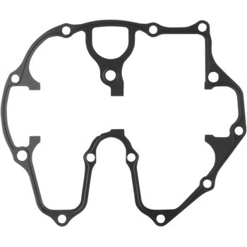 Black rubber valve cover gasket with multiple rounded edges and several circular mounting holes.