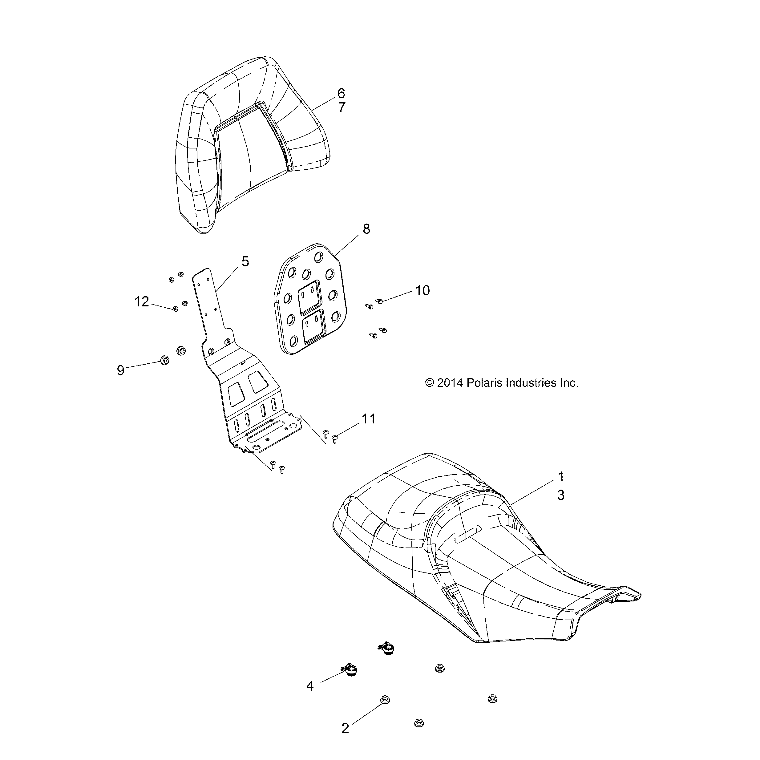 An Image of a Genuine Polaris Parts Schematic Diagram showing the schematic - BODY: SEAT - 2015 POLARIS SPORTSMAN TOURING 570 SP
