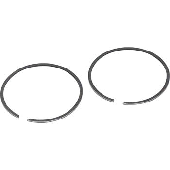 Two black metal piston rings with small gaps, designed for engine pistons.