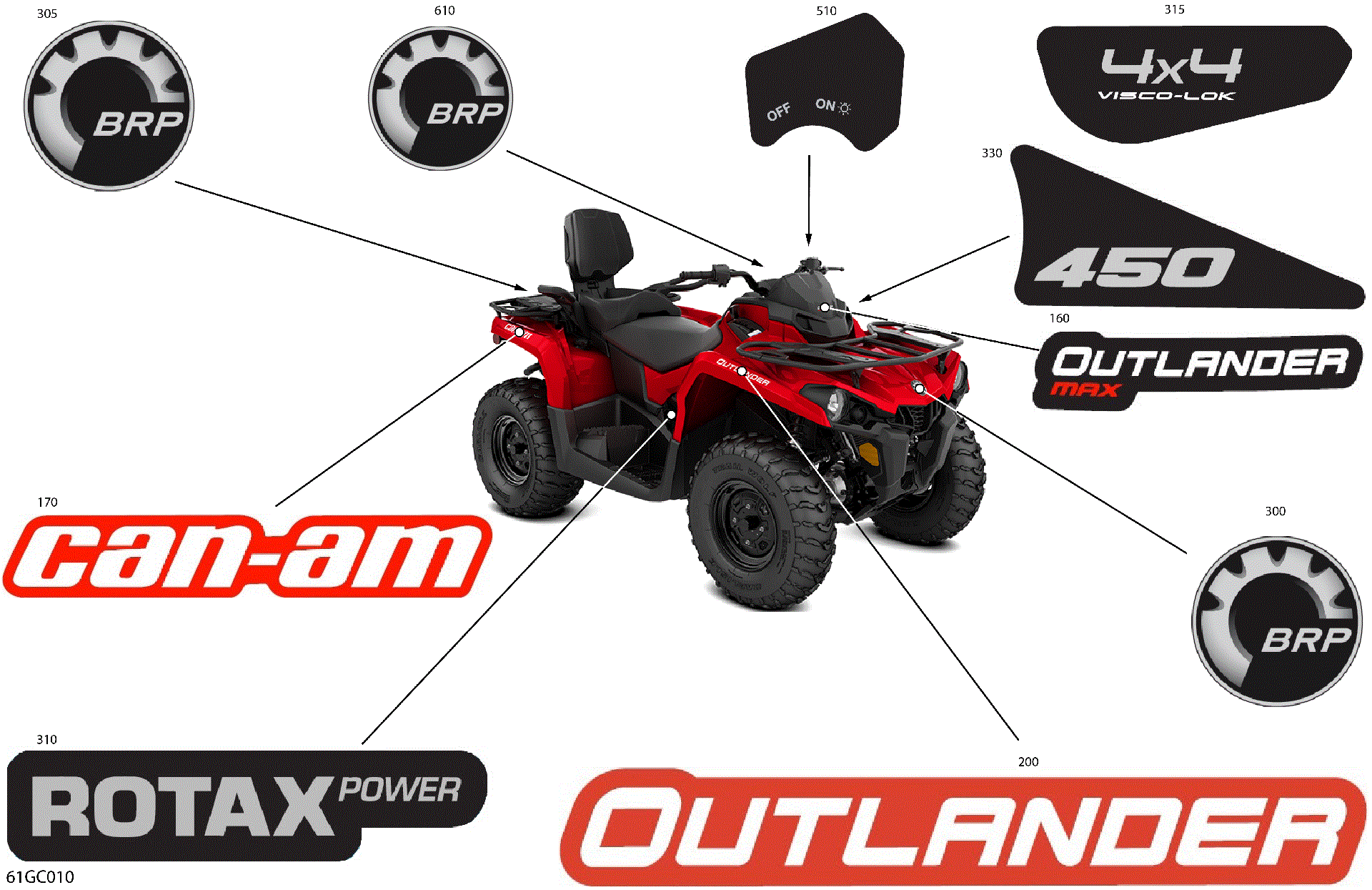 An Image of a Genuine Can-Am Parts Schematic Diagram showing the schematic - BODY - DECALS