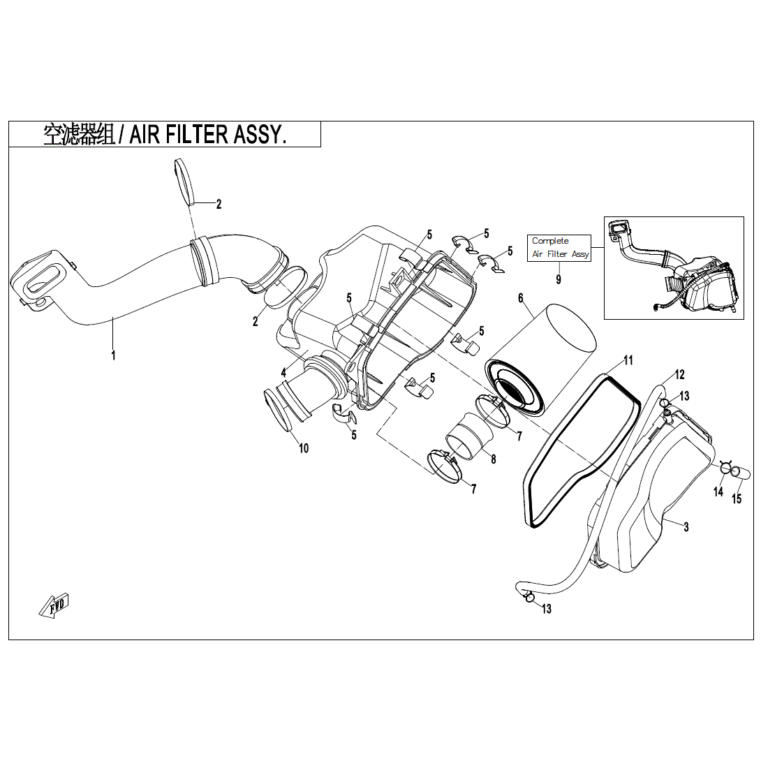 An Image of a Genuine CFMOTO Parts Schematic Diagram showing the schematic - AIR FILTER ASSY. - 2020 CFMOTO ZFORCE 800 Trail