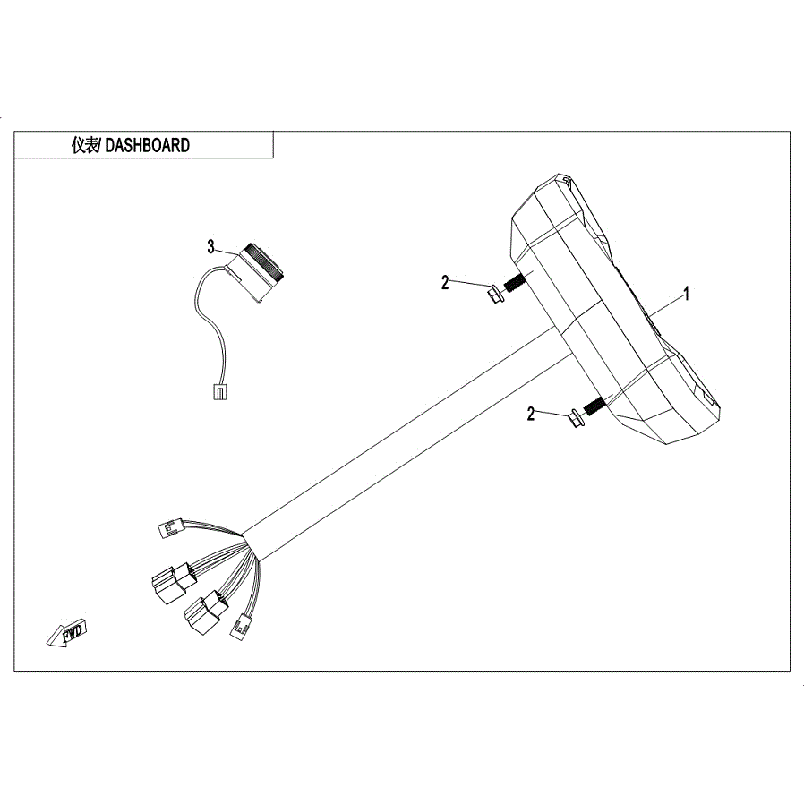 An Image of a Genuine CFMOTO Parts Schematic Diagram showing the schematic - DASHBOARD (BLACK-AND-WHITE DISPLAY DASHBOARD) - 2019 CFMOTO UFORCE 1000