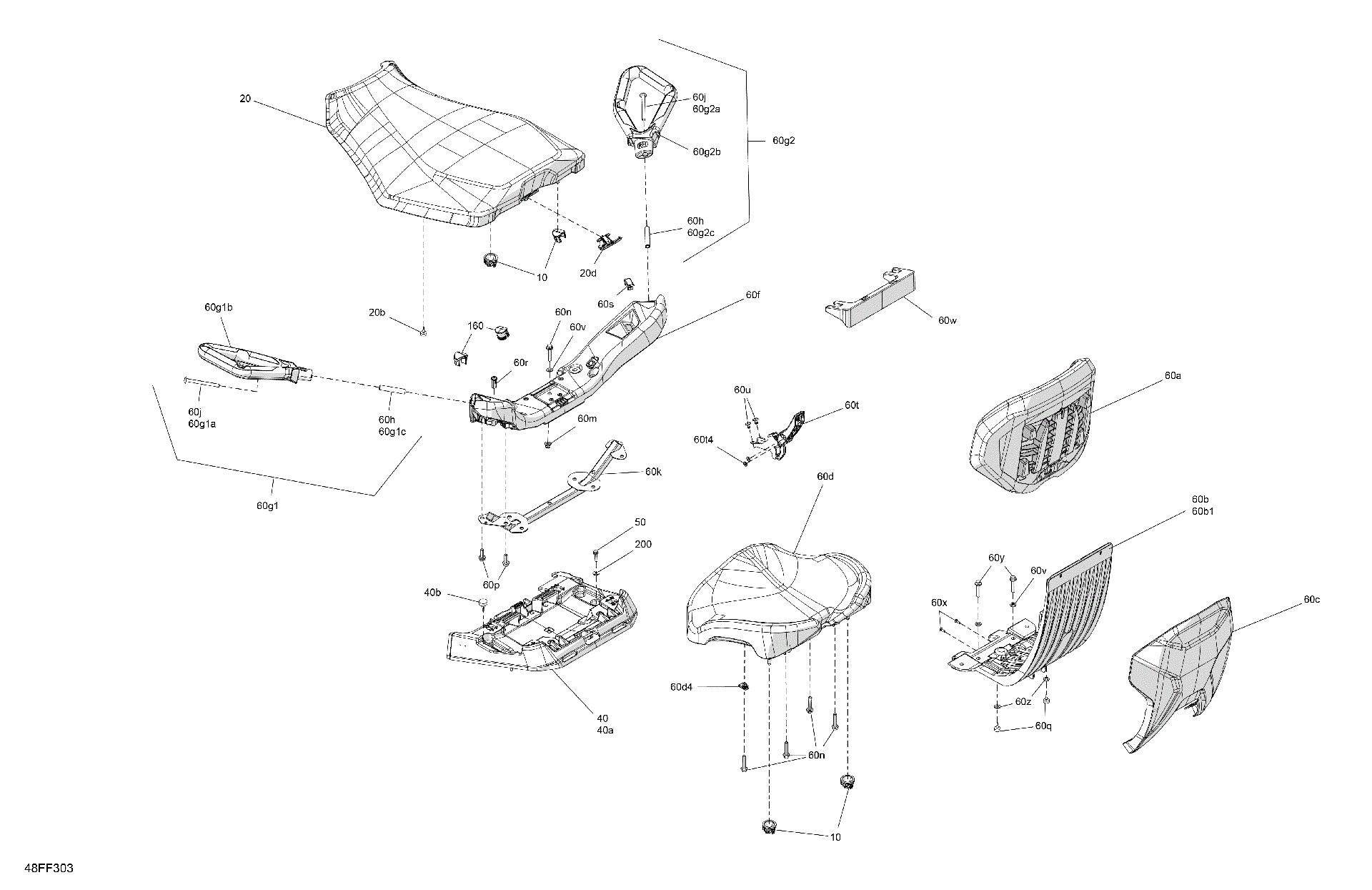 An Image of a Genuine Can-Am Parts Schematic Diagram showing the schematic - BODY - SEAT
