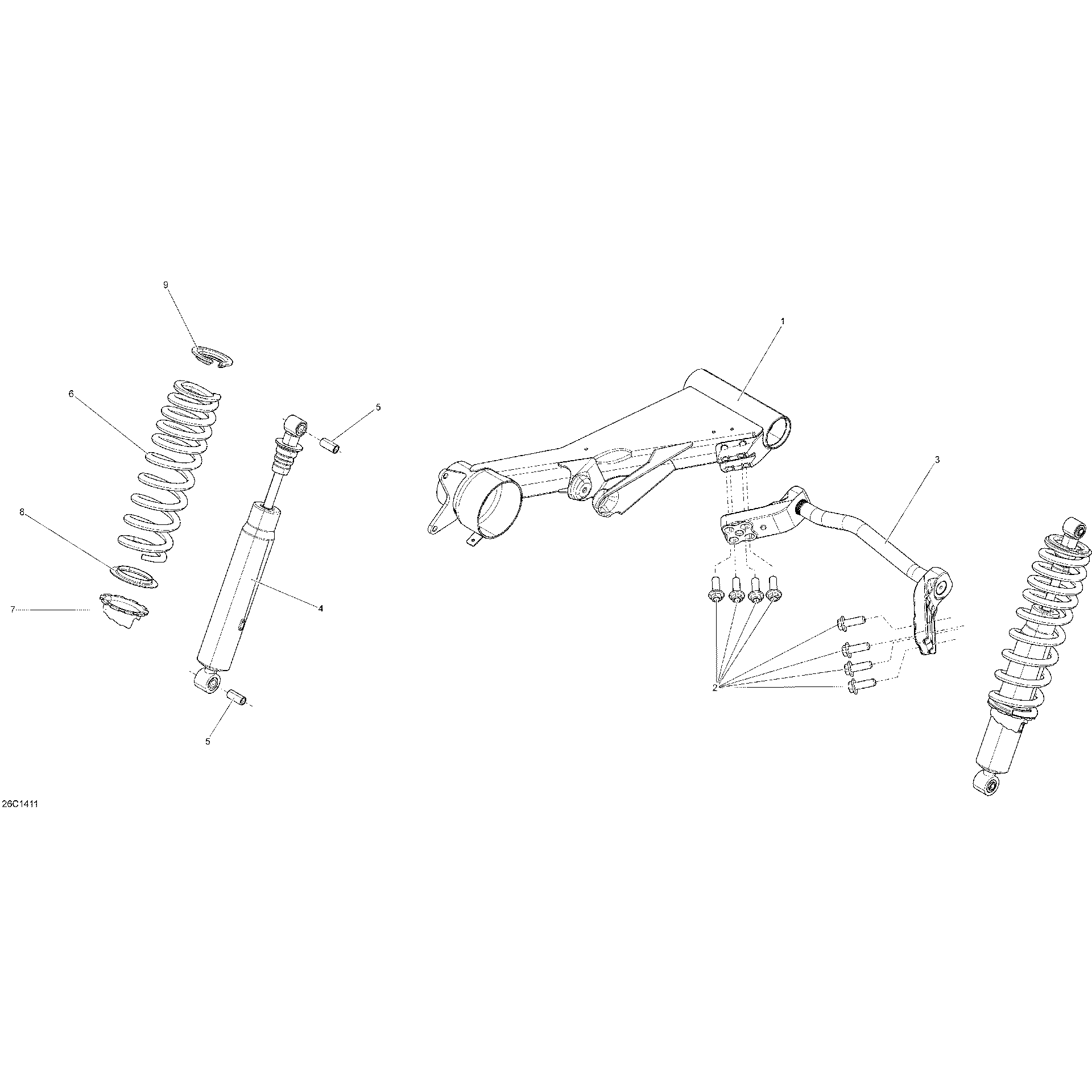 An Image of a Genuine Can-Am Parts Schematic Diagram showing the schematic - REAR SUSPENSION _26C1411