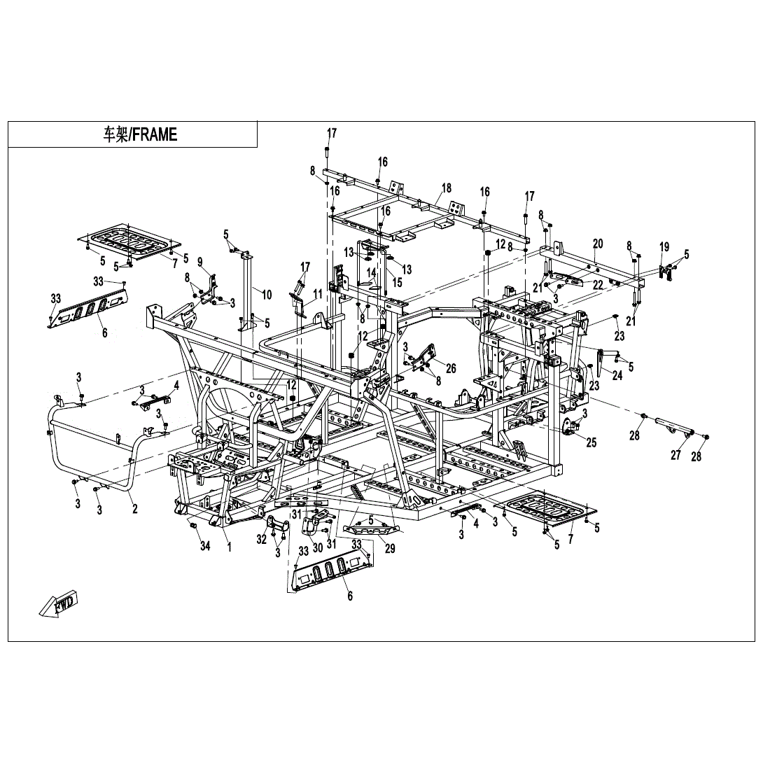 An Image of a Genuine CFMOTO Parts Schematic Diagram showing the schematic - FRAME - 2020 CFMOTO UFORCE 1000