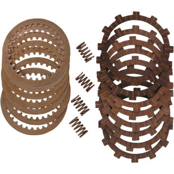 Set of circular clutch friction plates and steel plates with coil springs, designed for ATV use.
