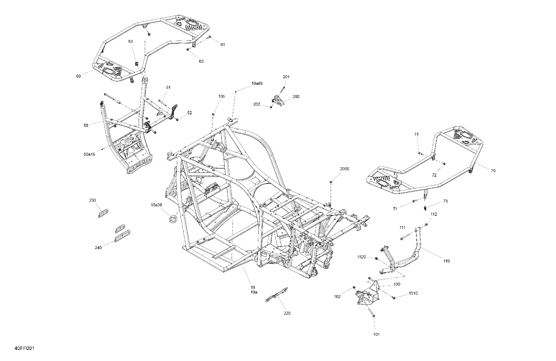 An Image of a Genuine Can-Am Parts Schematic Diagram showing the schematic - FRAME - SYSTEM
