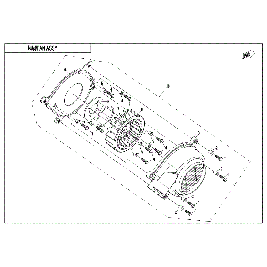 An Image of a Genuine CFMOTO Parts Schematic Diagram showing the schematic - FAN ASSY. - 2019 CFMOTO UFORCE 800