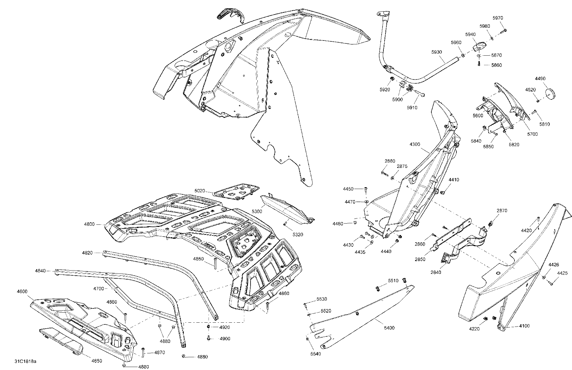 An Image of a Genuine Can-Am Parts Schematic Diagram showing the schematic - BODY REAR PART MAVERICK MAX - PACKAGE DPS