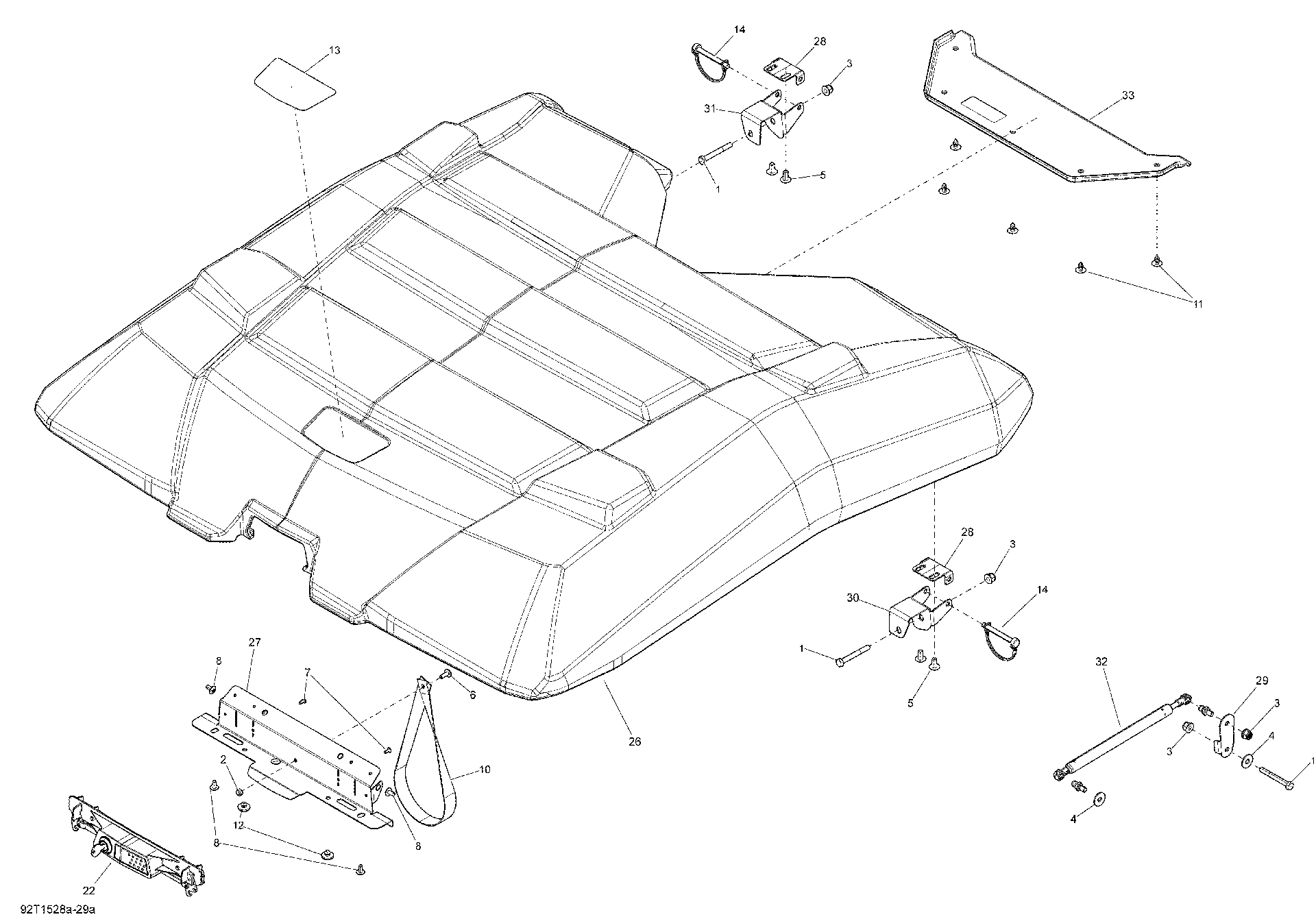 An Image of a Genuine Can-Am Parts Schematic Diagram showing the schematic - CARGO HARD TOP_92T1528A