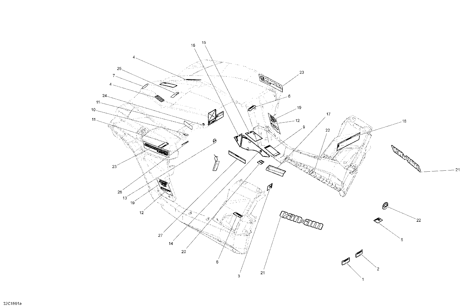 An Image of a Genuine Can-Am Parts Schematic Diagram showing the schematic - DECALS