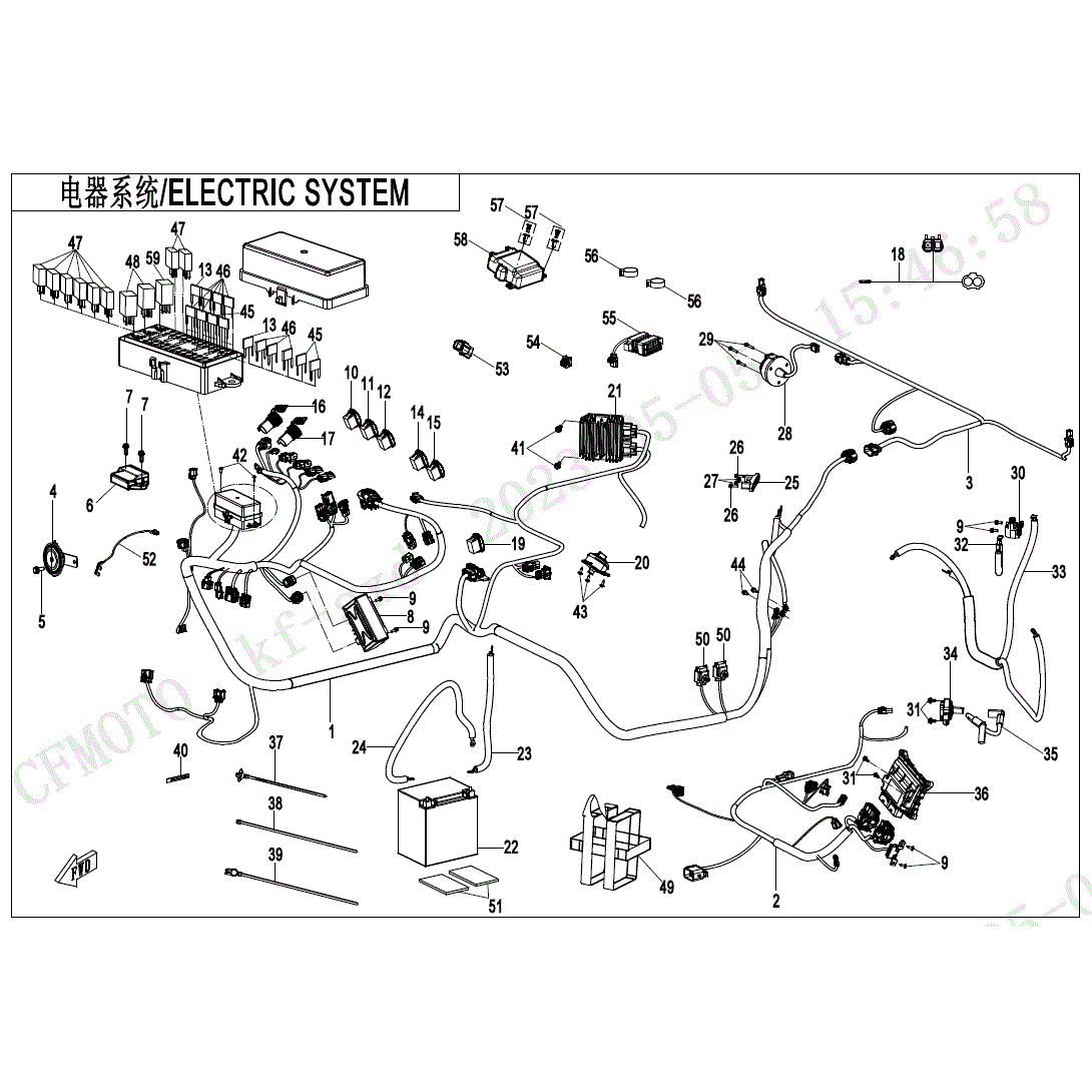 An Image of a Genuine CFMOTO Parts Schematic Diagram showing the schematic - ELECTRIC SYSTEM - 2024 CFMOTO UFORCE 600