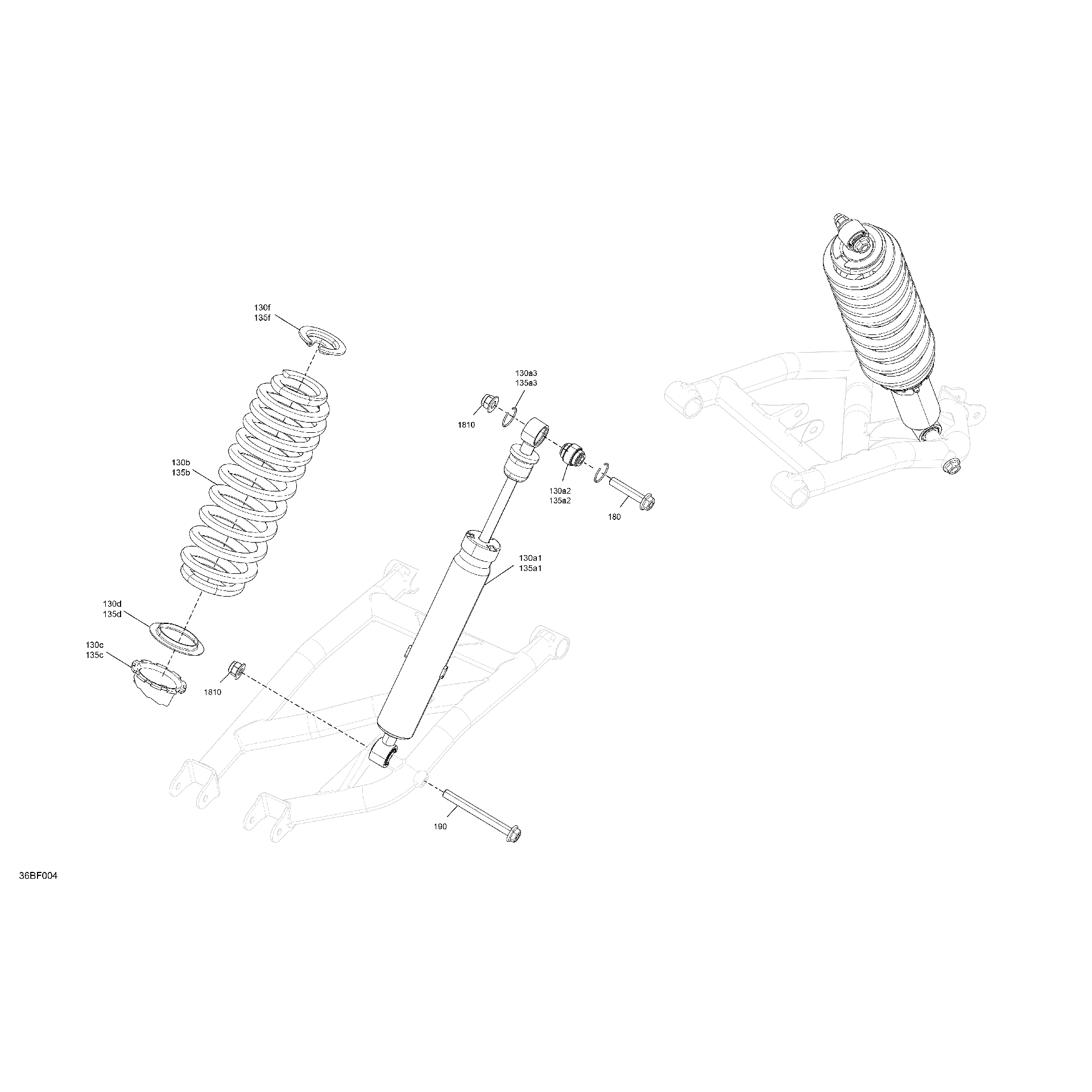 An Image of a Genuine Can-Am Parts Schematic Diagram showing the schematic - SUSPENSION - REAR SHOCKS