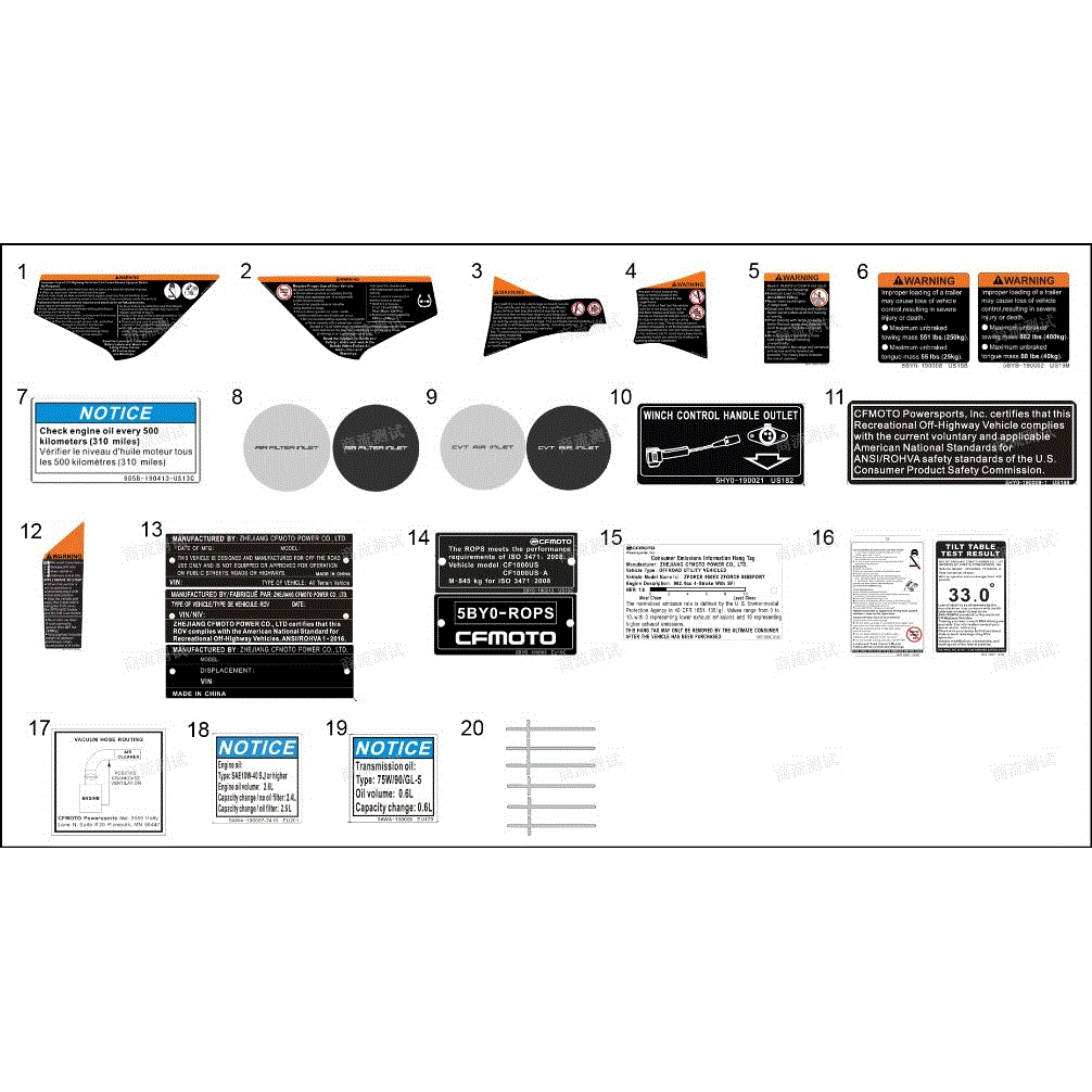 An Image of a Genuine CFMOTO Parts Schematic Diagram showing the schematic - DECAL - 2020 CFMOTO ZFORCE 950 Sport