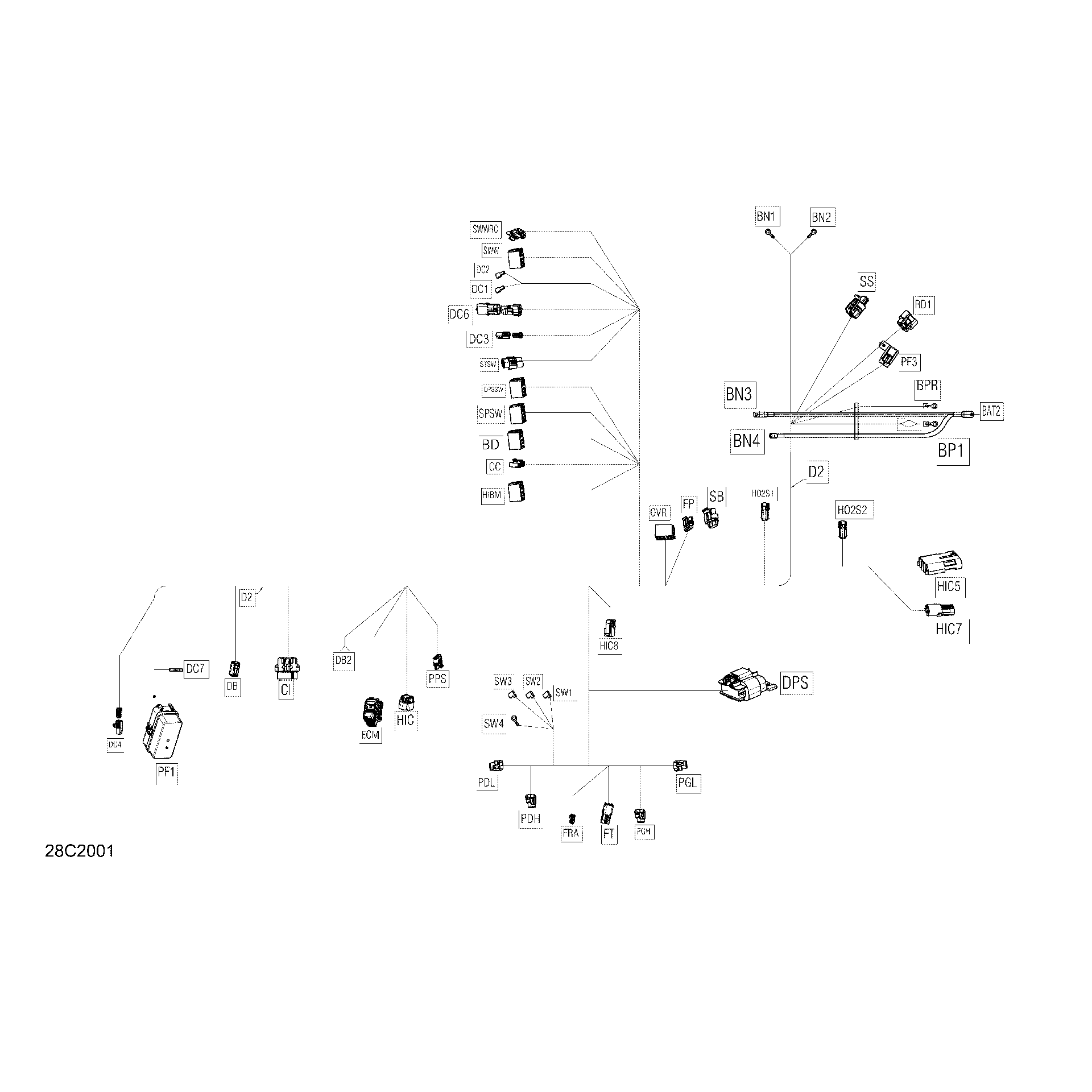 An Image of a Genuine Can-Am Parts Schematic Diagram showing the schematic - MAIN HARNESS - 710006090