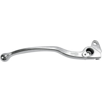The Lever Right Hand Polished by Moose Offroad is a silver aluminum alloy clutch lever with a rounded end and mounting hole, designed for ergonomic use. The product is displayed on a plain white background.