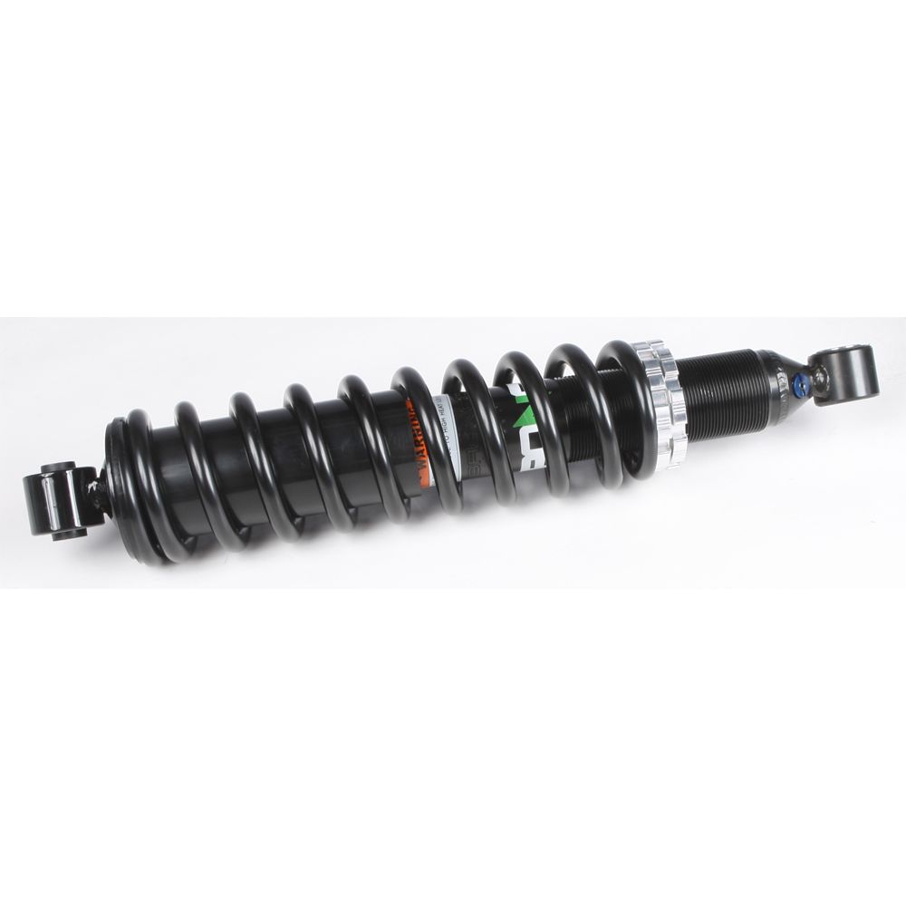 The Honda Rancher UTV/ATV Rear Gas Shock by Bronco, featuring a black metal spring, mounting eyelets at both ends, and adjustment rings, is shown against a white background.
