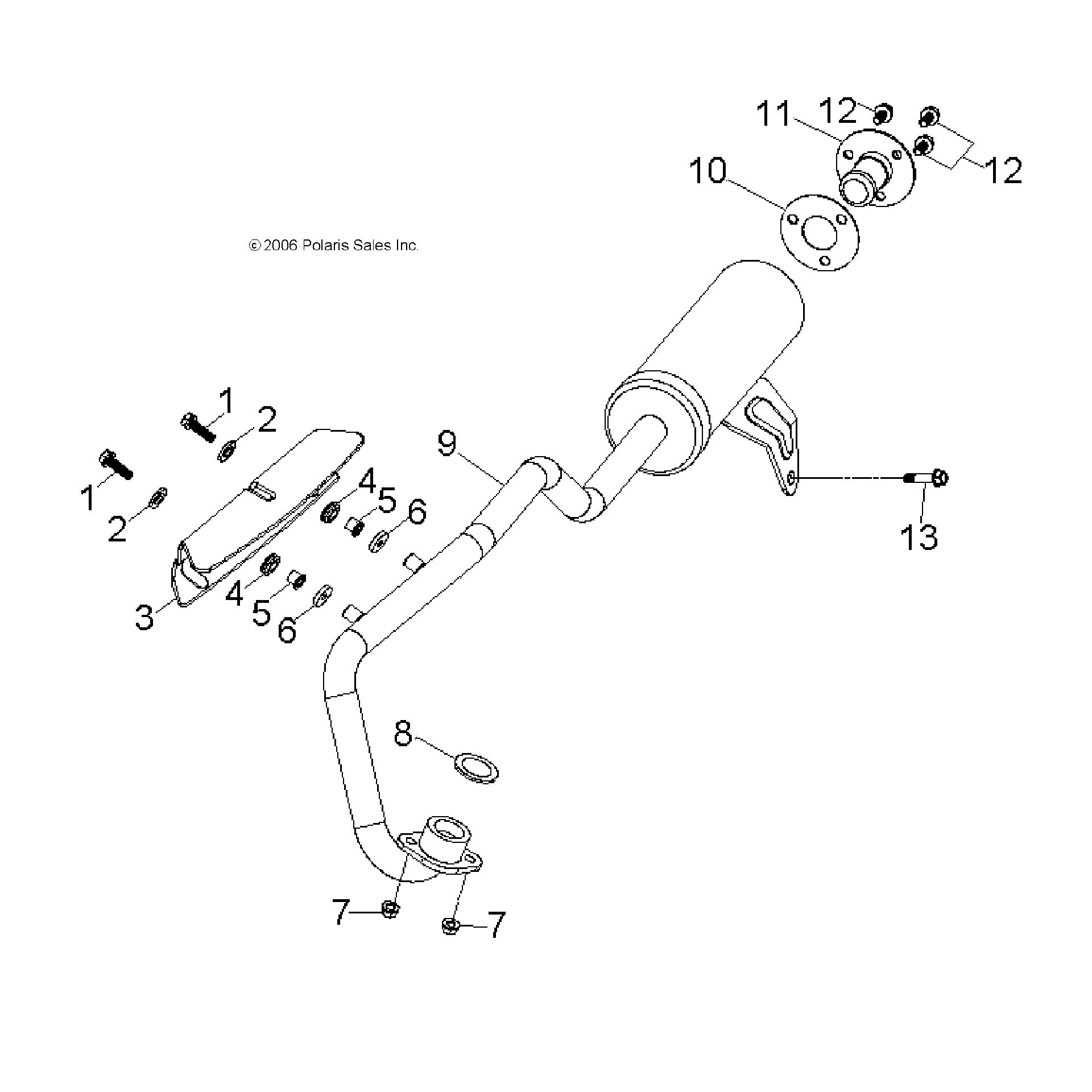An Image of a Genuine Polaris Parts Schematic Diagram showing the schematic - ENGINE: EXHAUST - 2015 POLARIS OUTLAW 50