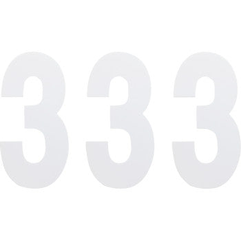 The image features three FX Number 3 White 6" vinyl decals by Factory Effex, each with an adhesive back, displayed side by side on a plain white background.