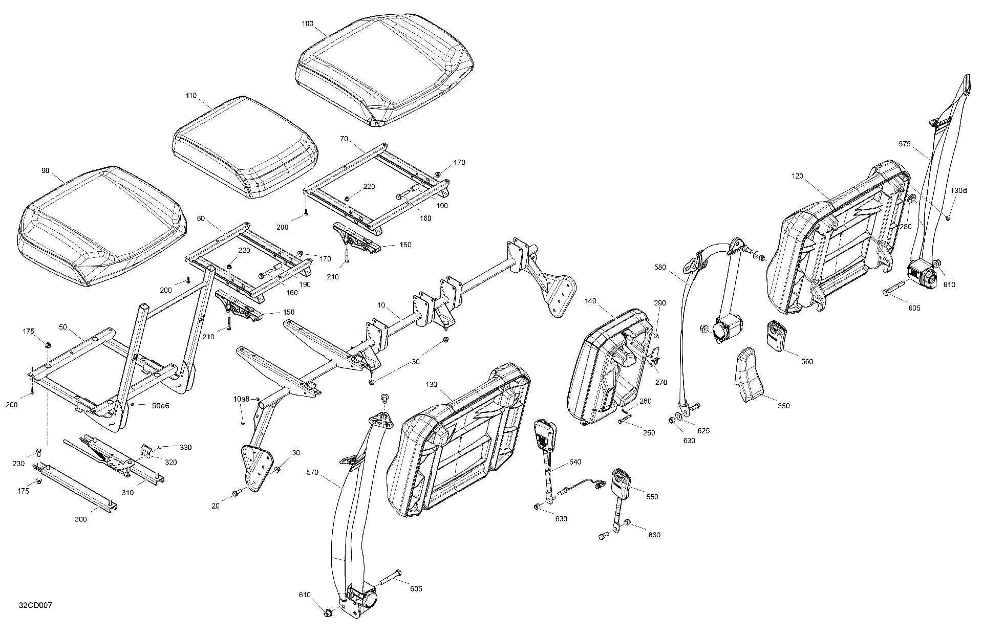 An Image of a Genuine Can-Am Parts Schematic Diagram showing the schematic - BODY - SEAT - FRONT SECTION