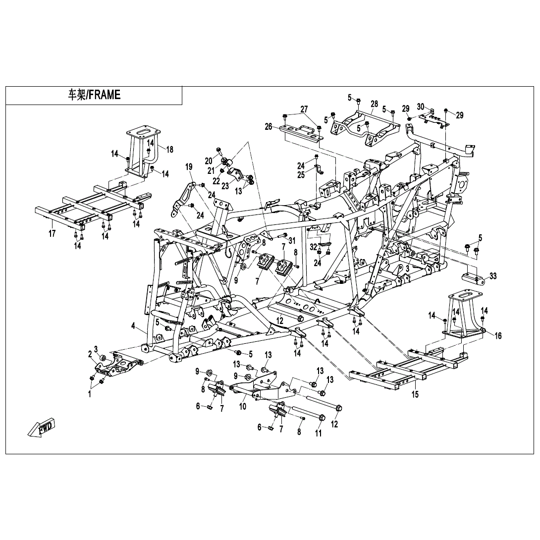 An Image of a genuine CFMOTO Parts Schematic Diagram showing the group - FRAME - 2020 CFMOTO CFORCE 600 Touring