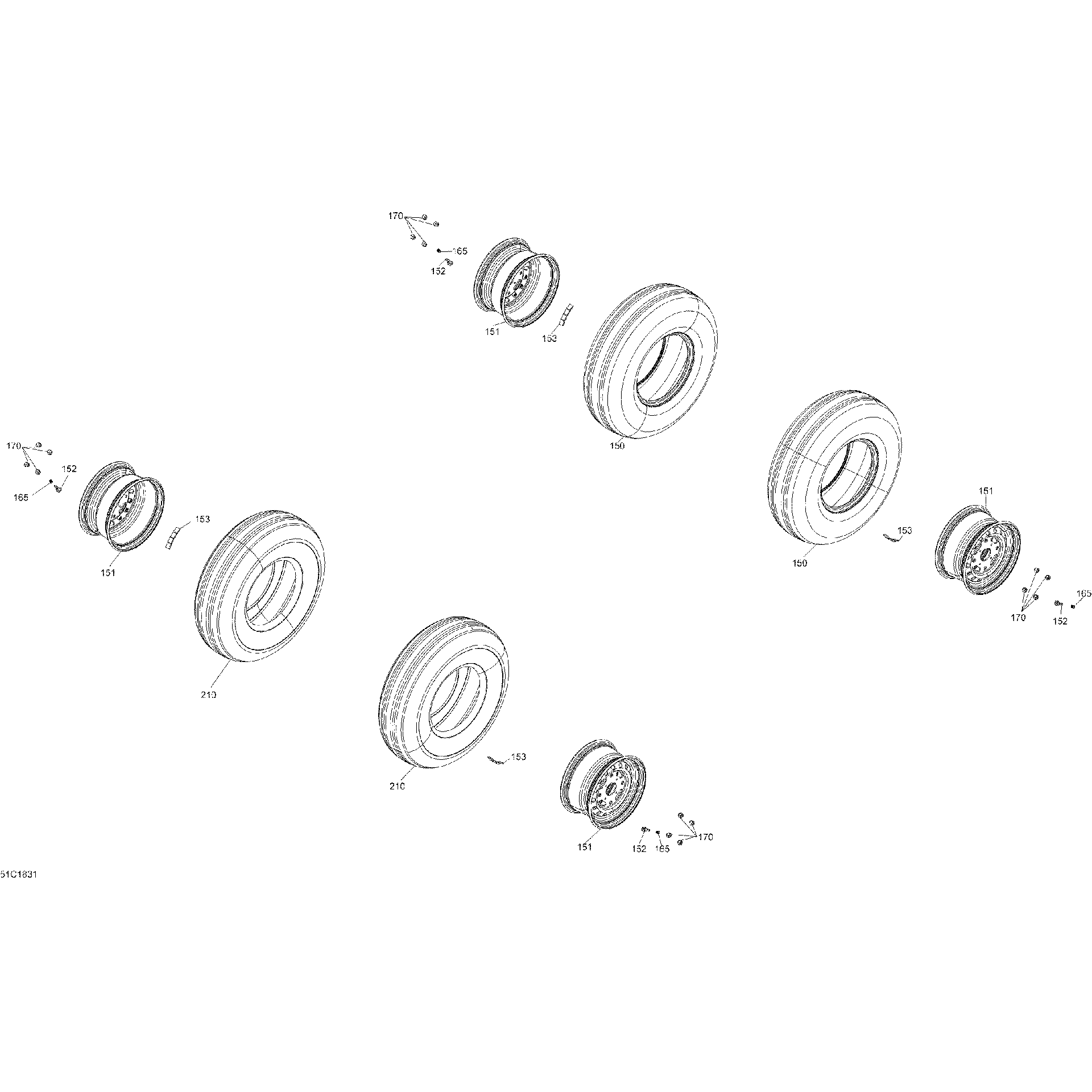 An Image of a Genuine Can-Am Parts Schematic Diagram showing the schematic - WHEELS MAVERICK TRAIL - PACKAGE BASE