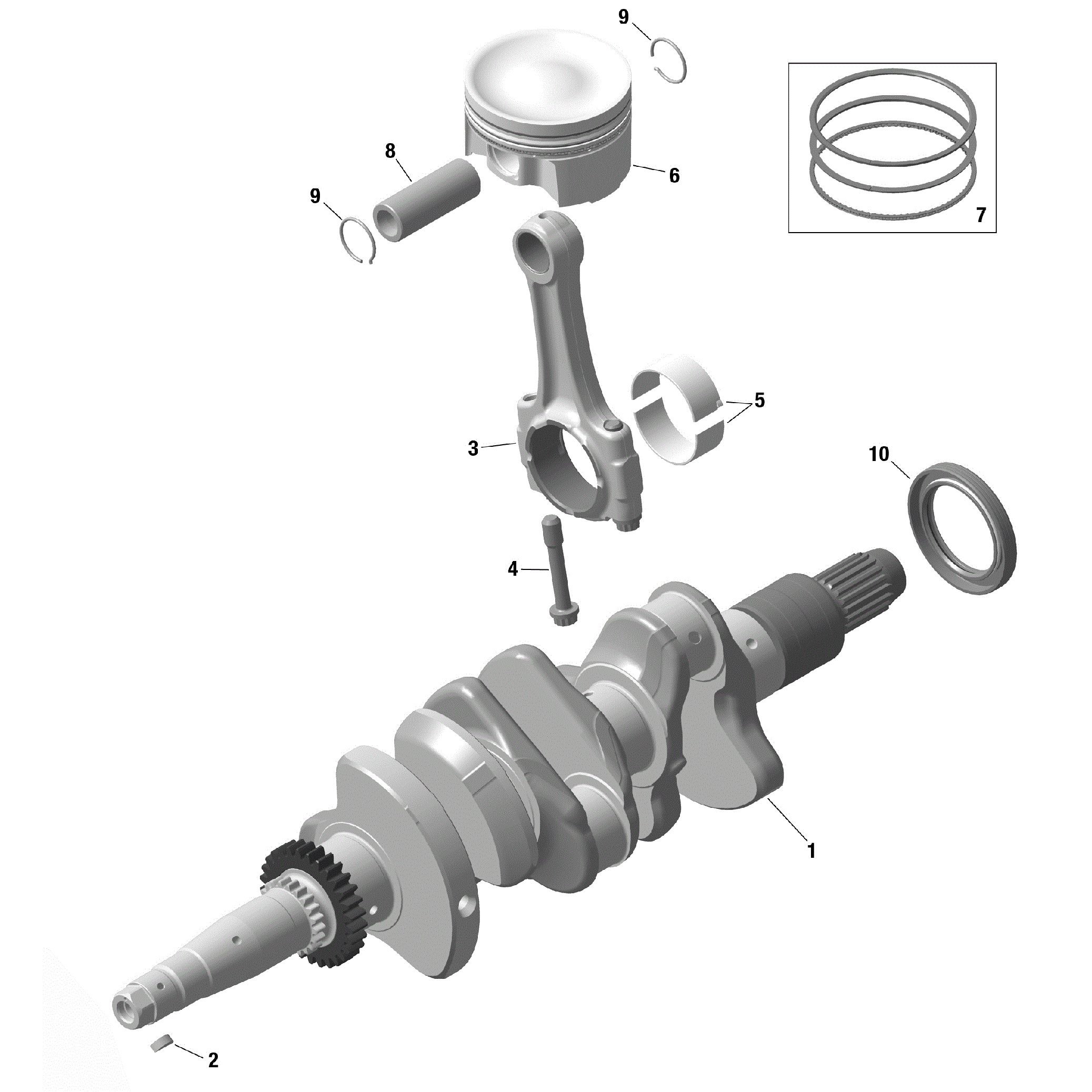 An Image of a Genuine Can-Am Parts Schematic Diagram showing the schematic - ROTAX - CRANKSHAFT AND PISTONS