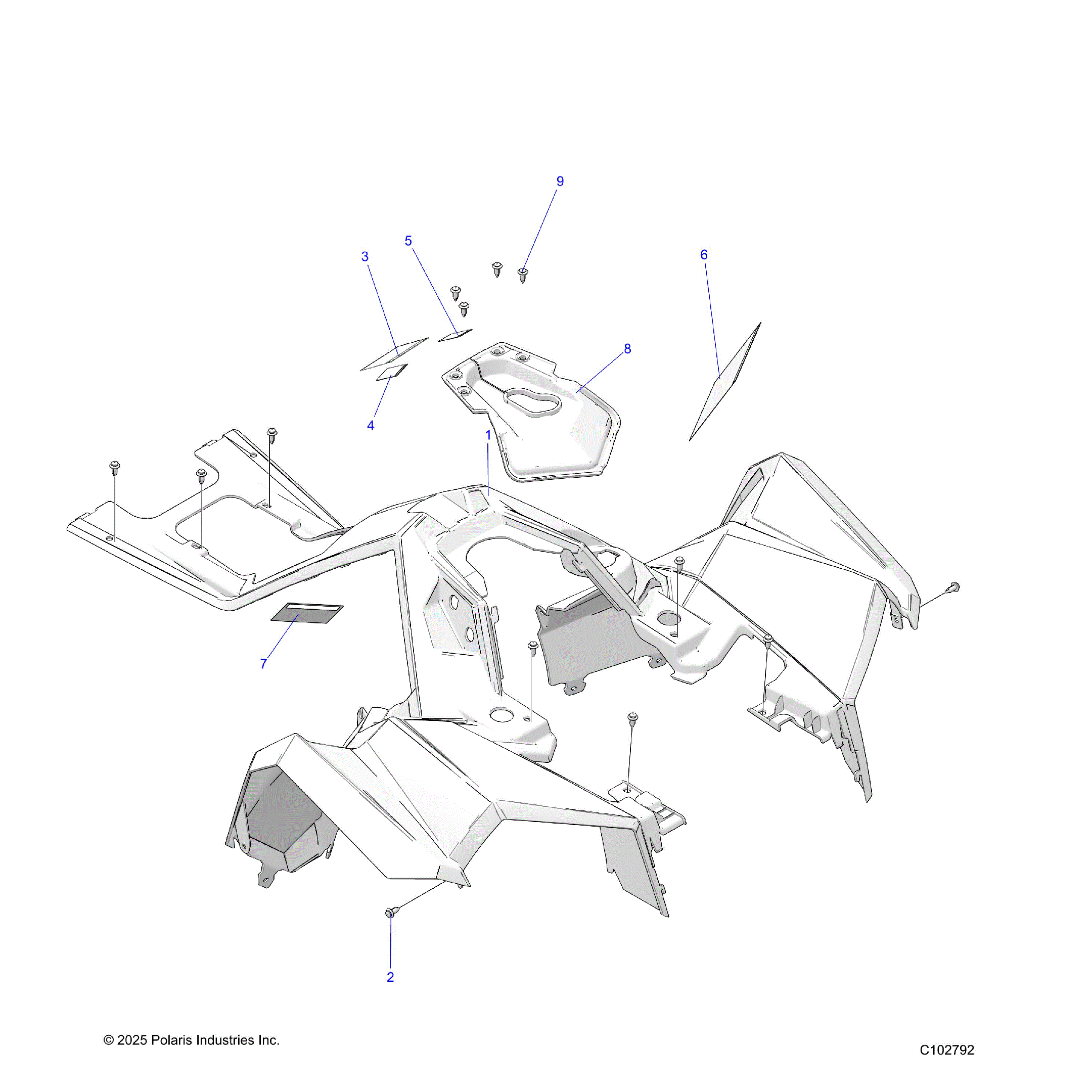 An Image of a Genuine Polaris Parts Schematic Diagram showing the schematic - BODY: FRONT CAB - 2026 POLARIS SCRAMBLER XP 1000 S 49S