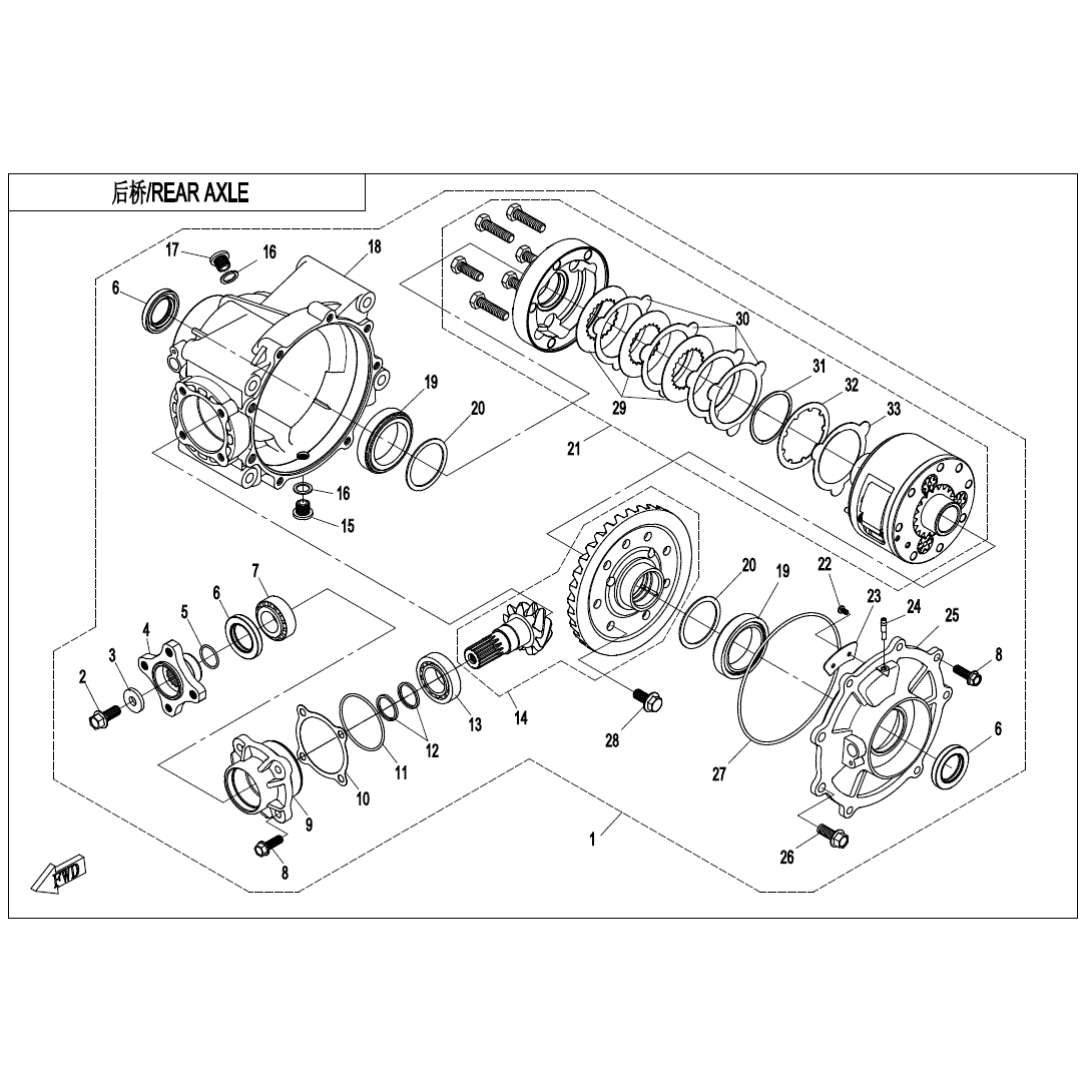 An Image of a Genuine CFMOTO Parts Schematic Diagram showing the schematic - REAR AXLE (DIFFERENTIAL) - 2022 CFMOTO UFORCE 1000 XL