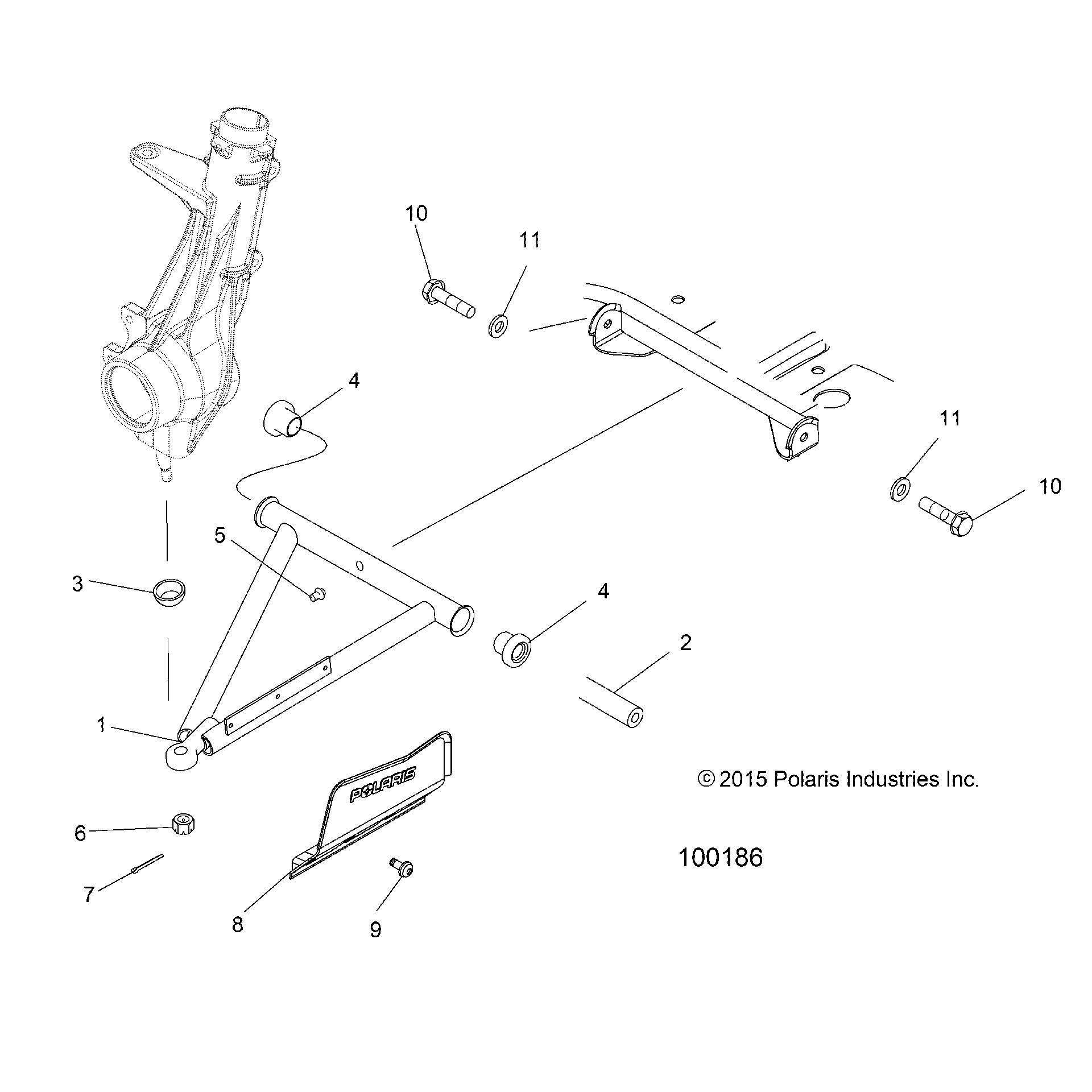 An Image of a Genuine Polaris Parts Schematic Diagram showing the schematic - SUSPENSION: A-ARM and STRUT MOUNTING - 2018 POLARIS SPORTSMAN 570 EFI UTE