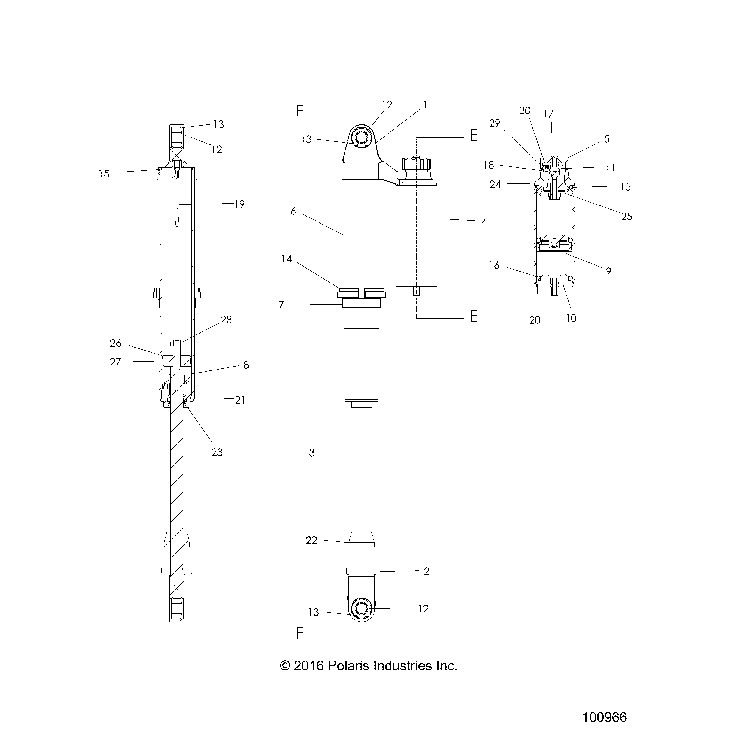 An Image of a Genuine Polaris Parts Schematic Diagram showing the schematic - SUSPENSION: FRONT SHOCK - 2018 POLARIS ACE 900 EPS XC