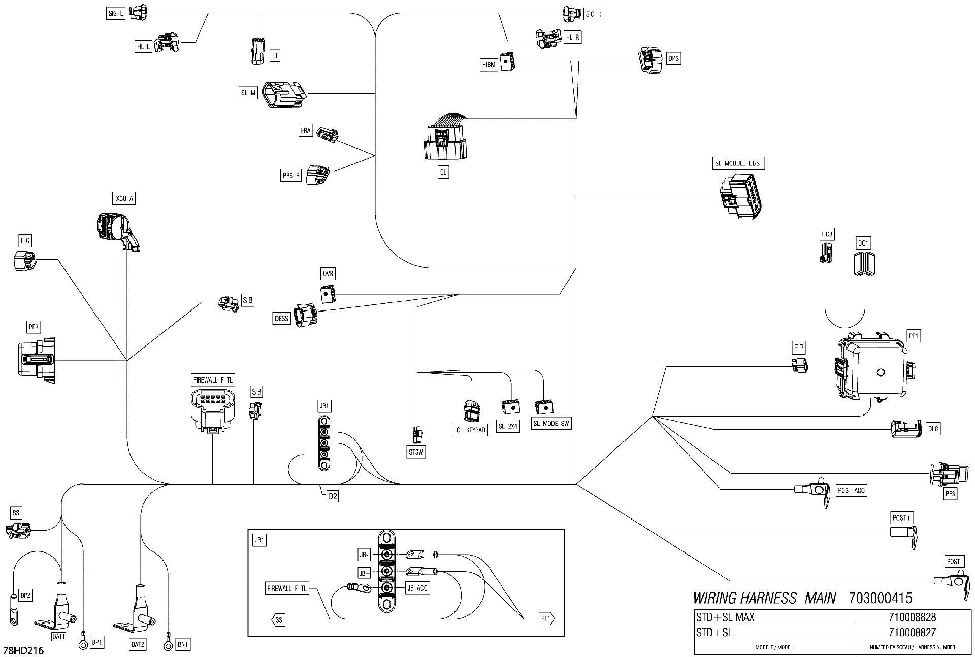 An Image of a Genuine Can-Am Parts Schematic Diagram showing the schematic - ELECTRIC - MAIN HARNESS - 710008828