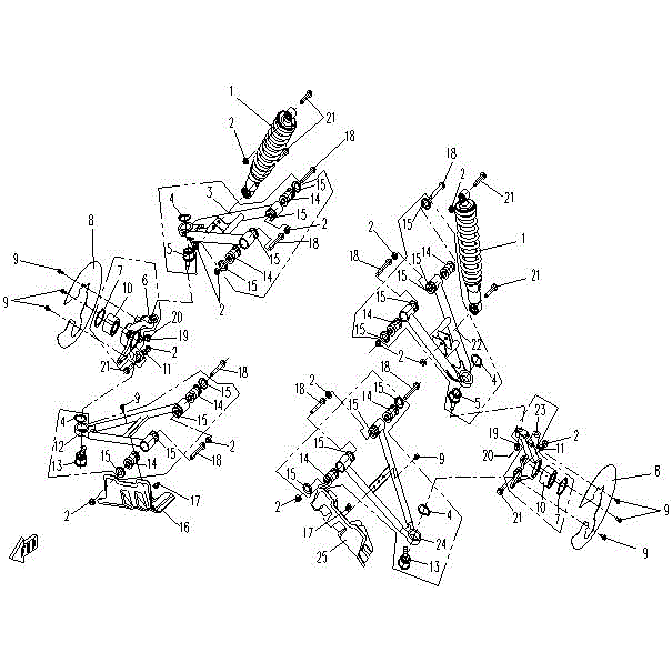 An Image of a genuine CFMOTO Parts Schematic Diagram showing the group - FRONT SUSPENSION - 2016 CFMOTO CFORCE 500 SWB
