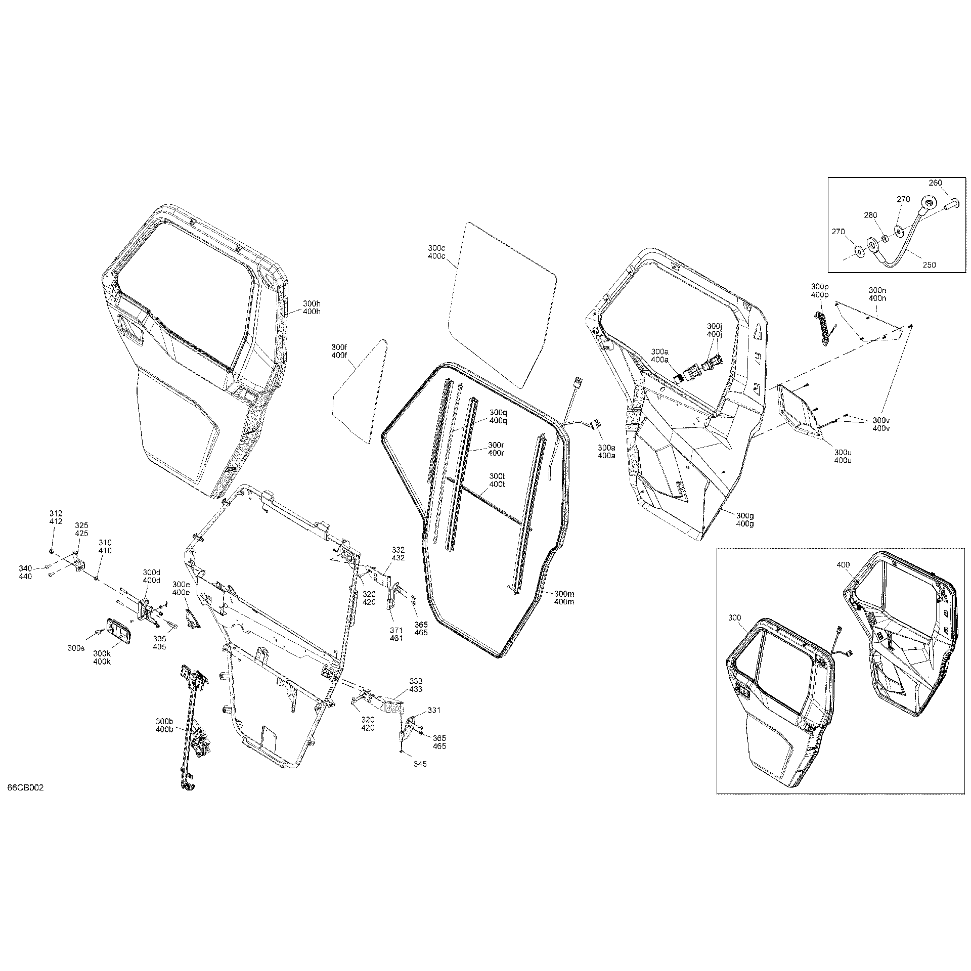 An Image of a Genuine Can-Am Parts Schematic Diagram showing the schematic - ENCLOSURE CAB - FRONT DOORS