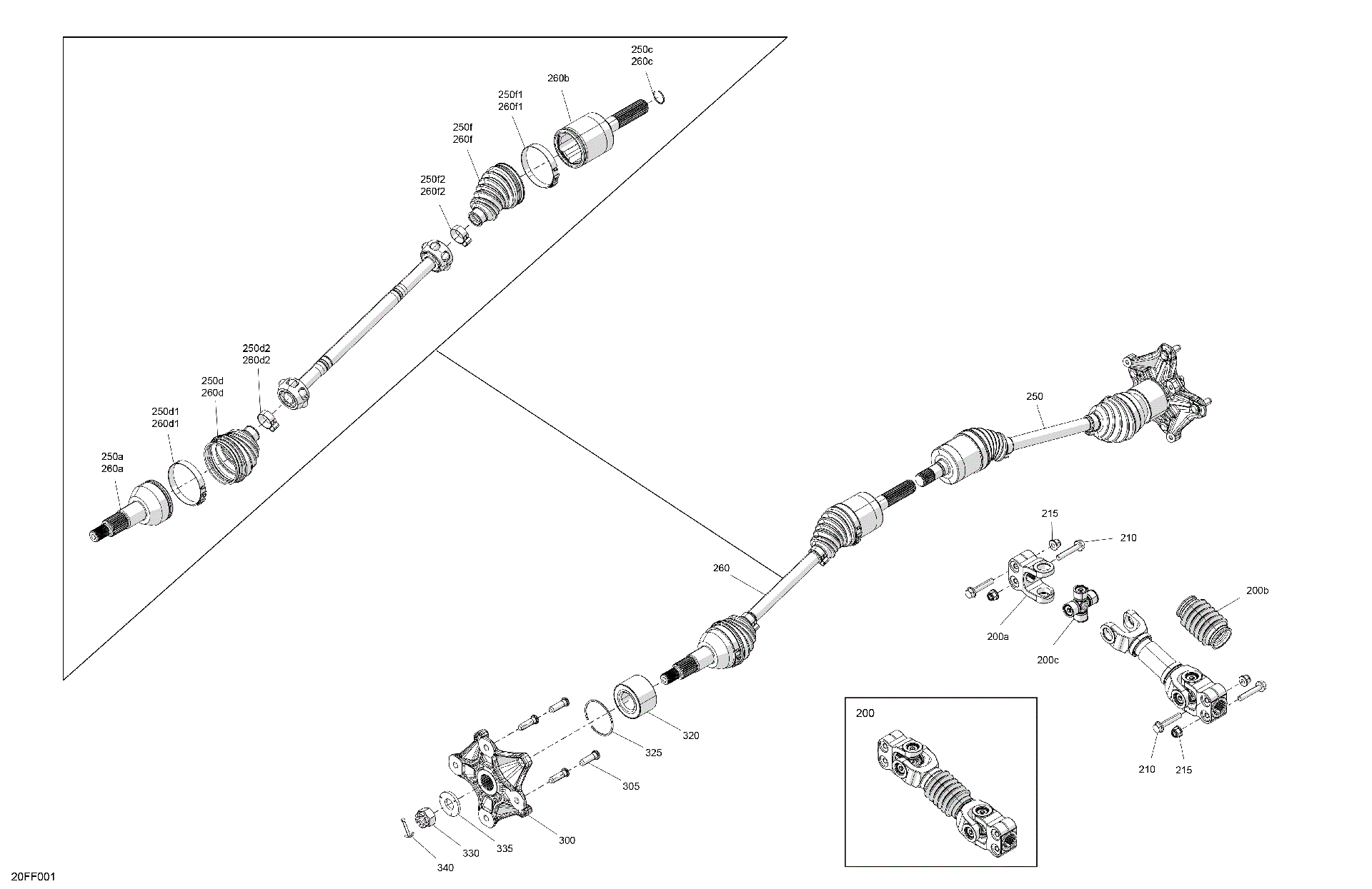 An Image of a Genuine Can-Am Parts Schematic Diagram showing the schematic - DRIVE - FRONT - COMMON PARTS