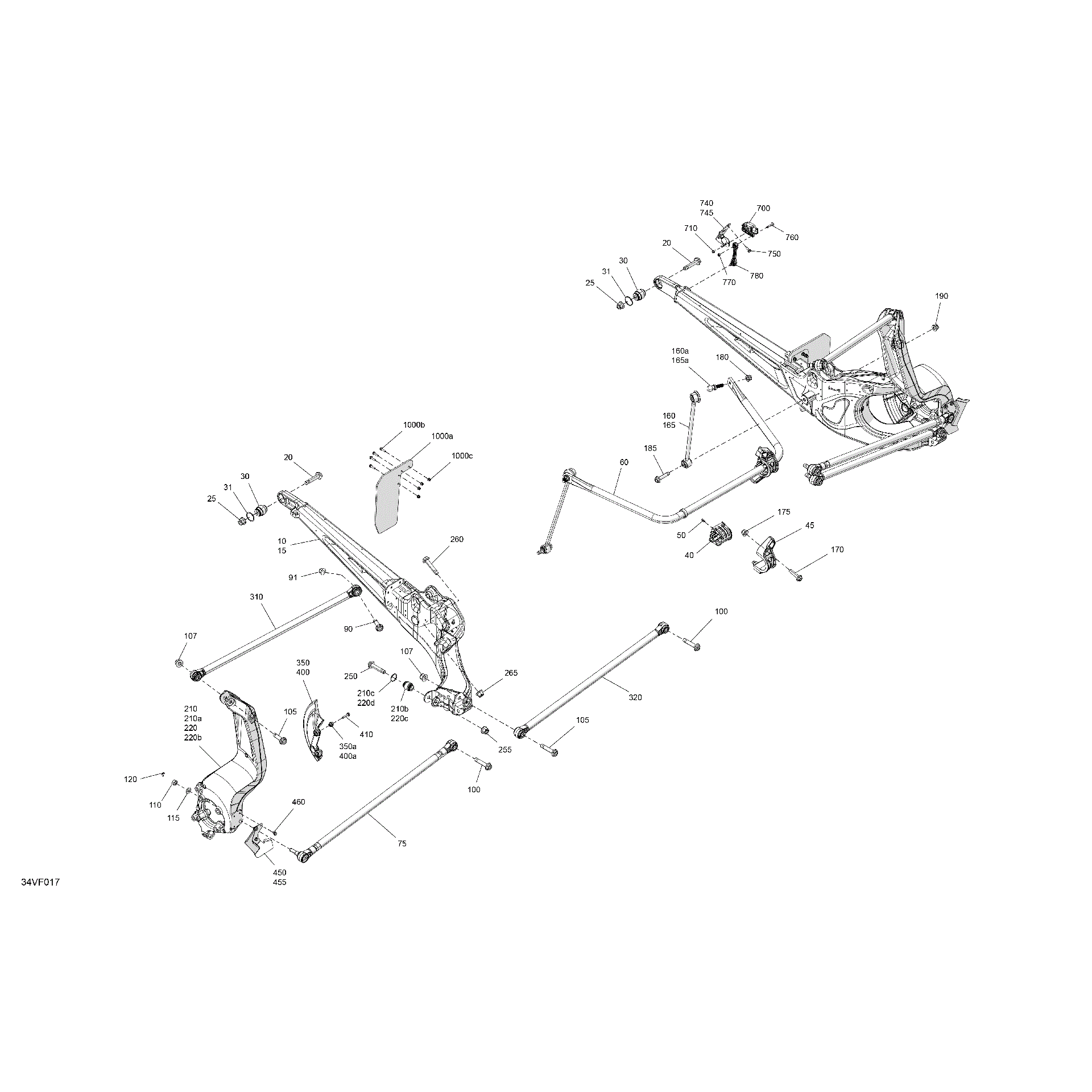An Image of a Genuine Can-Am Parts Schematic Diagram showing the schematic - SUSPENSION - REAR COMPONENTS