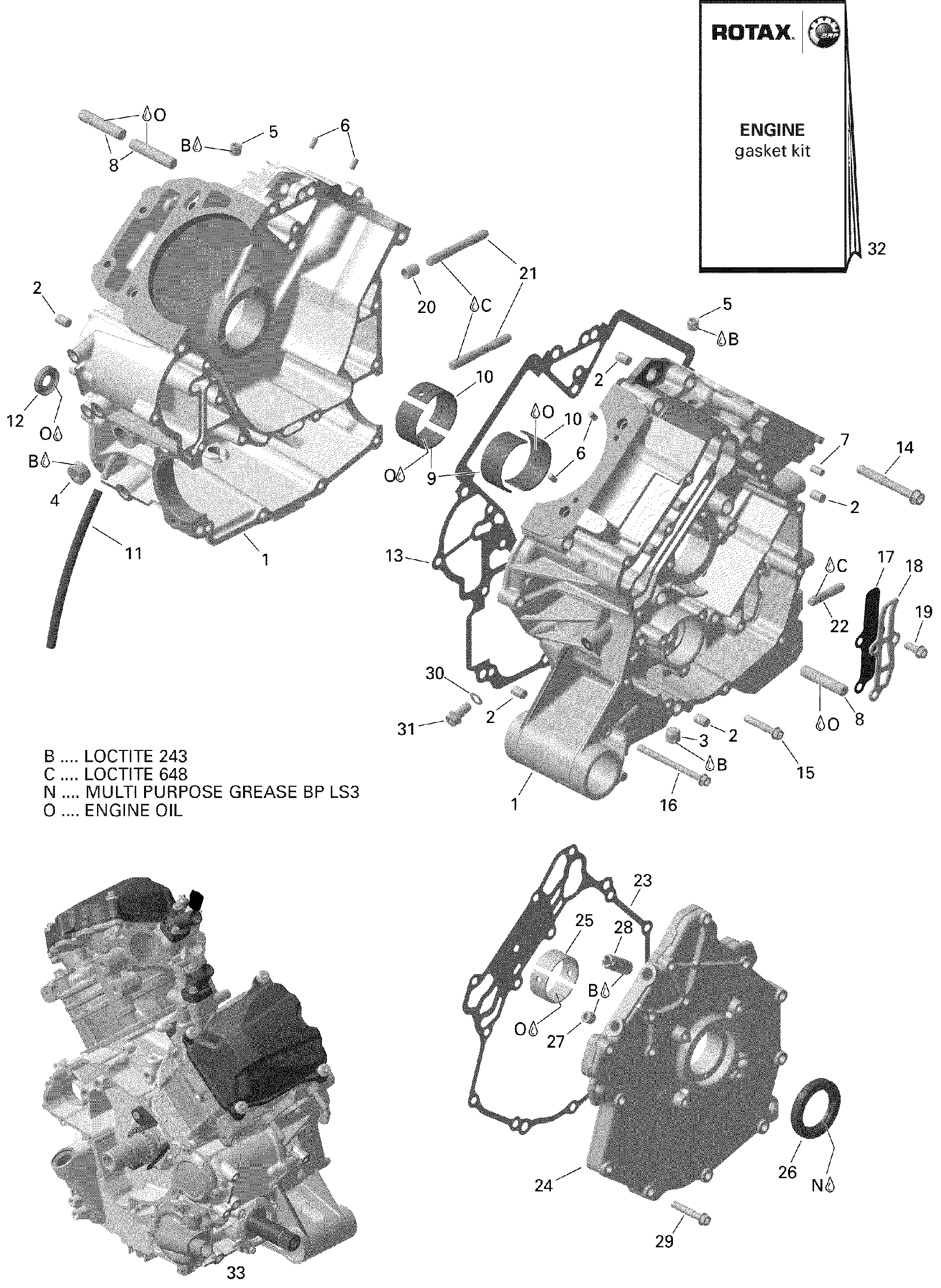 An Image of a Genuine Can-Am Parts Schematic Diagram showing the schematic - CRANKCASE VERSION 1