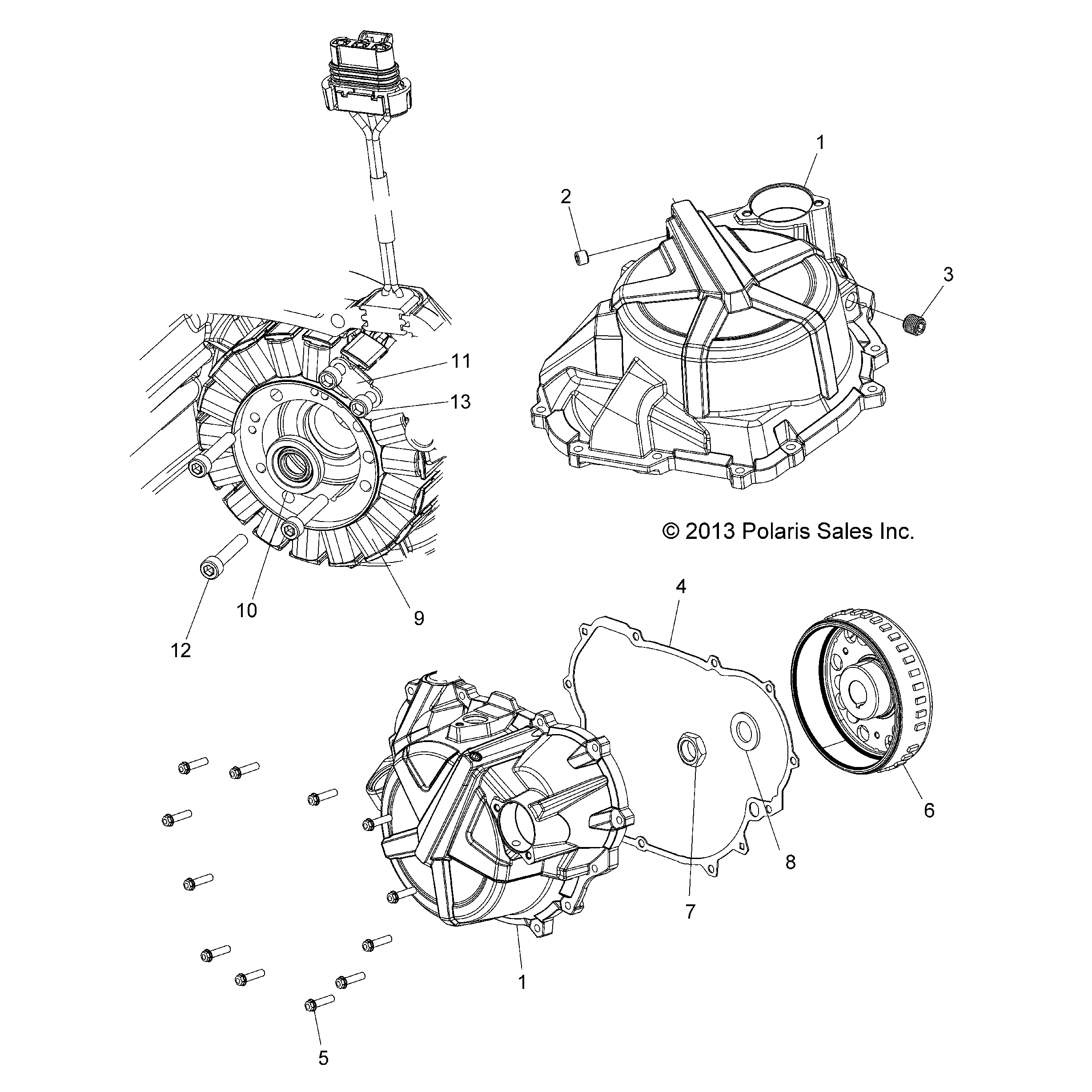 An Image of a Genuine Polaris Parts Schematic Diagram showing the schematic - ENGINE: STATOR COVER AND FLYWHEEL - 2015 POLARIS HAWKEYE 325 2X4