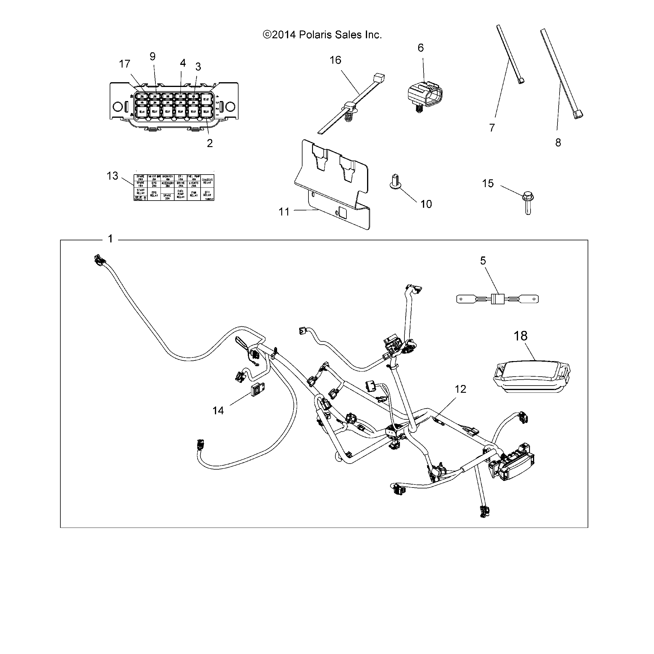 An Image of a Genuine Polaris Parts Schematic Diagram showing the schematic - ELECTRICAL: HARNESS - 2016 POLARIS SCRAMBLER XP 1000